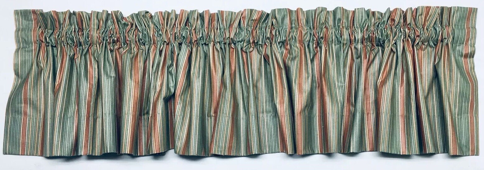 Window Valance Striped Green Blue Brown High Quality 89″ W x 12″ L Lined