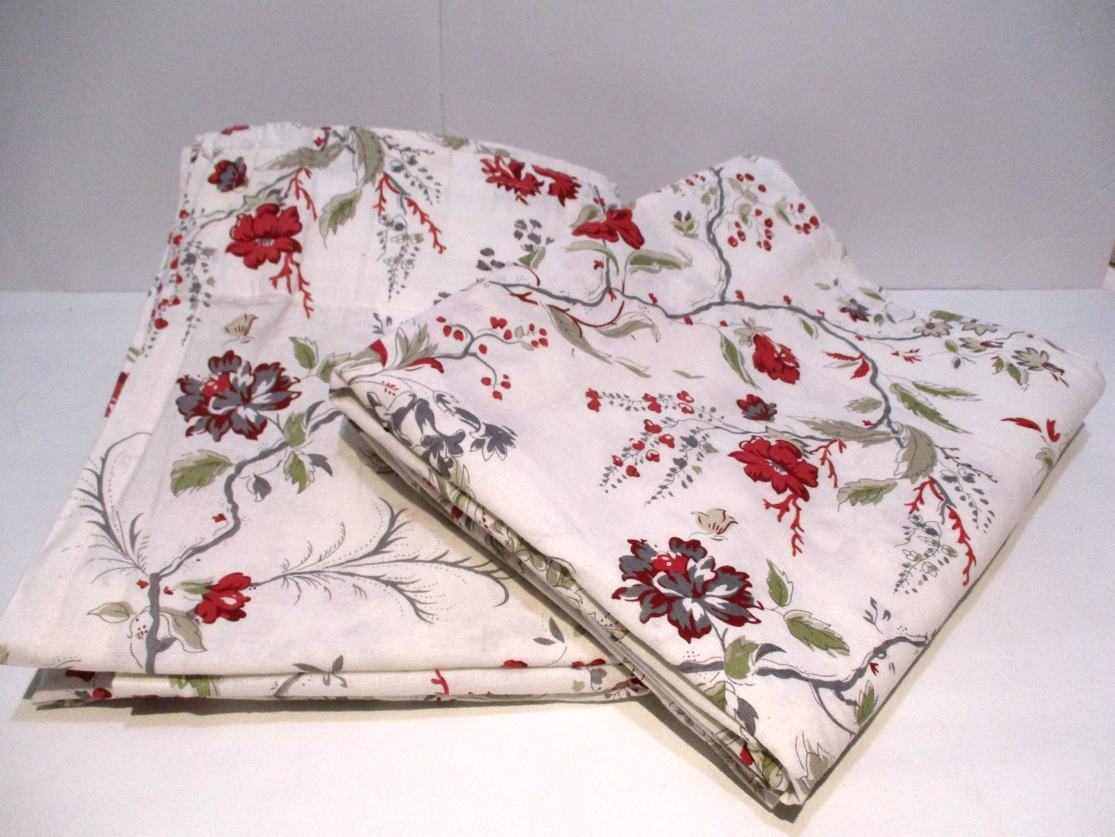 2-IKEA “INGMARIE” Drapery Panels, Floral Botanical, Semi Sheer, Cotton/Ramie
