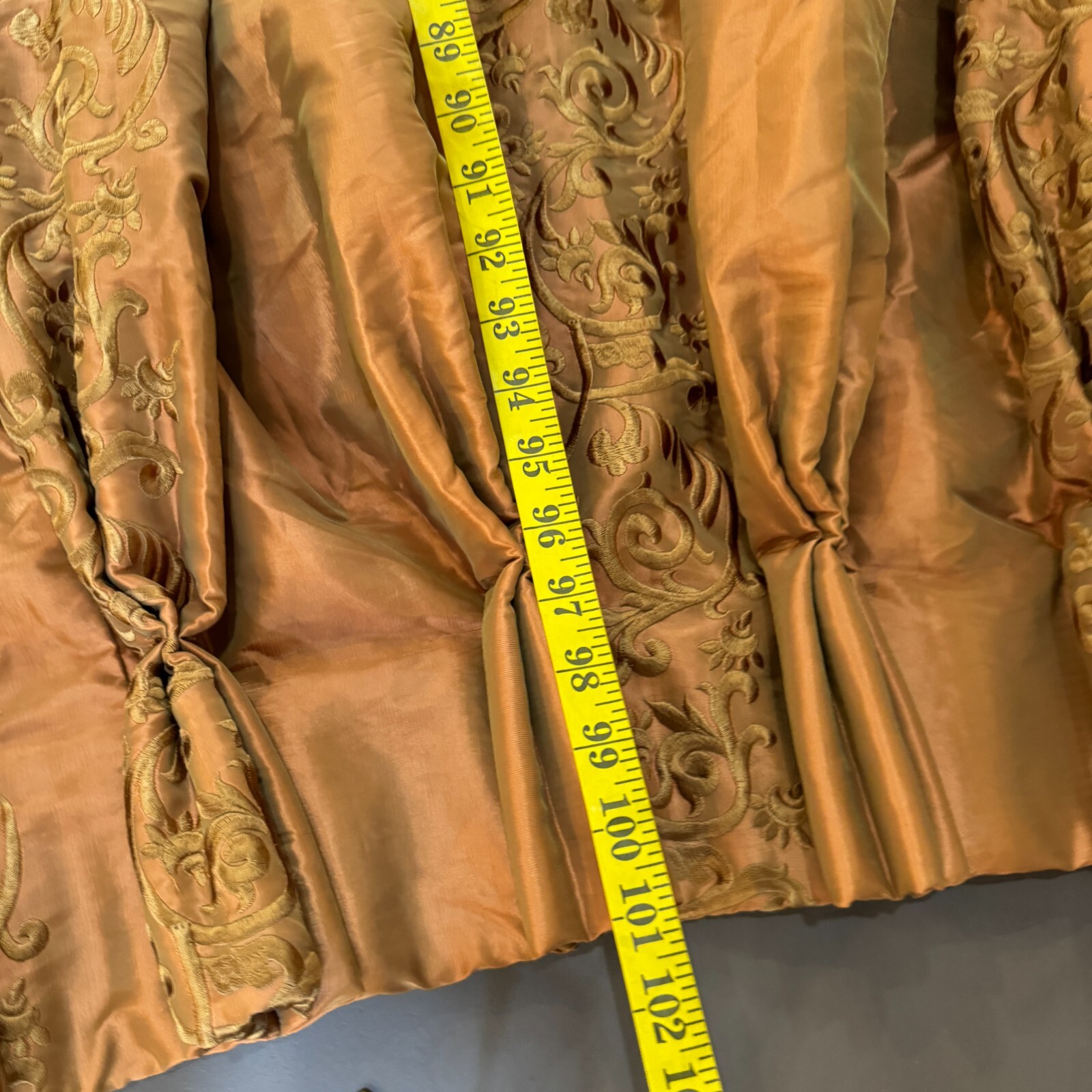 custom pinch pleat drape curtain panel brown damask floral beaded edge