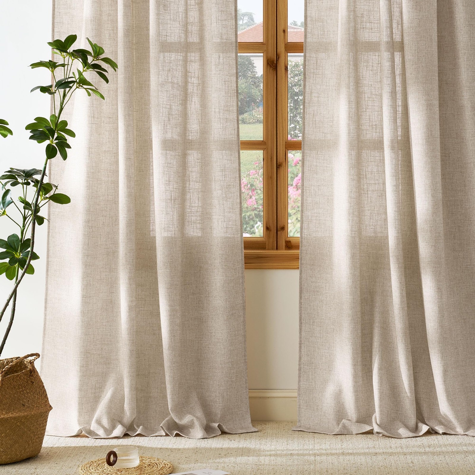 230 GSM Rich Natural Linen Blend Farmhouse Curtains 90 inches Long, Rod Pocke…