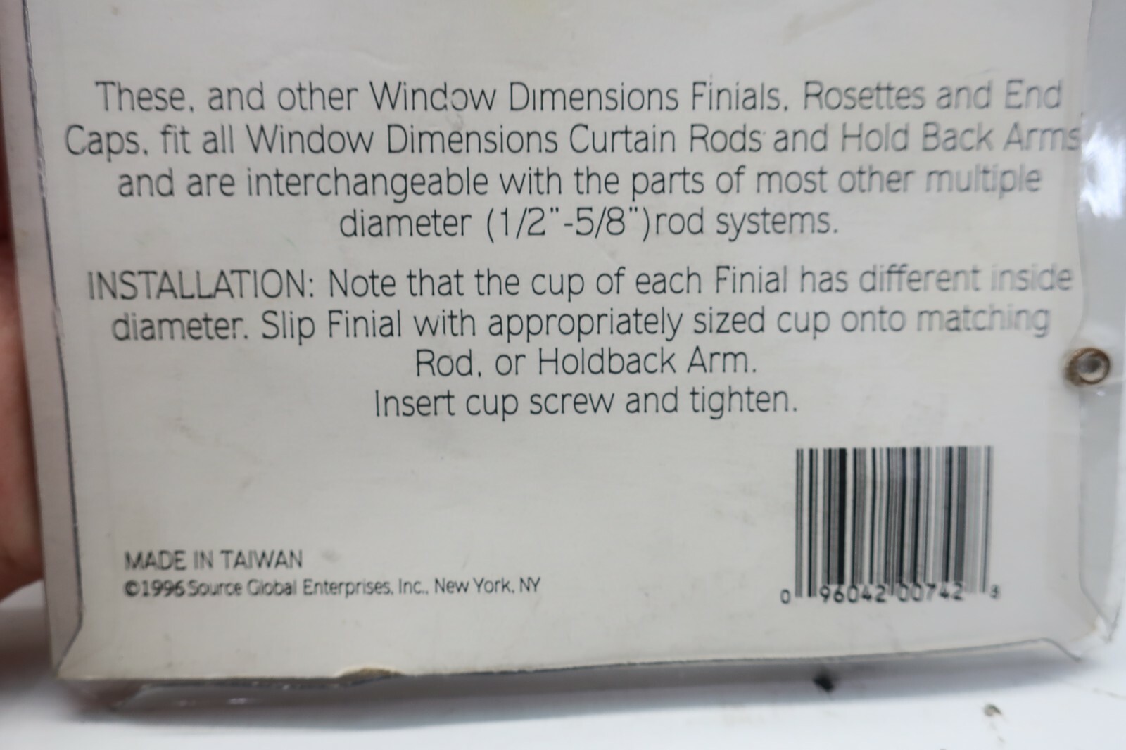 Vintage Window Dimensions 1996 RodSystem Hook Finials Diameter 1/2″-5/8″