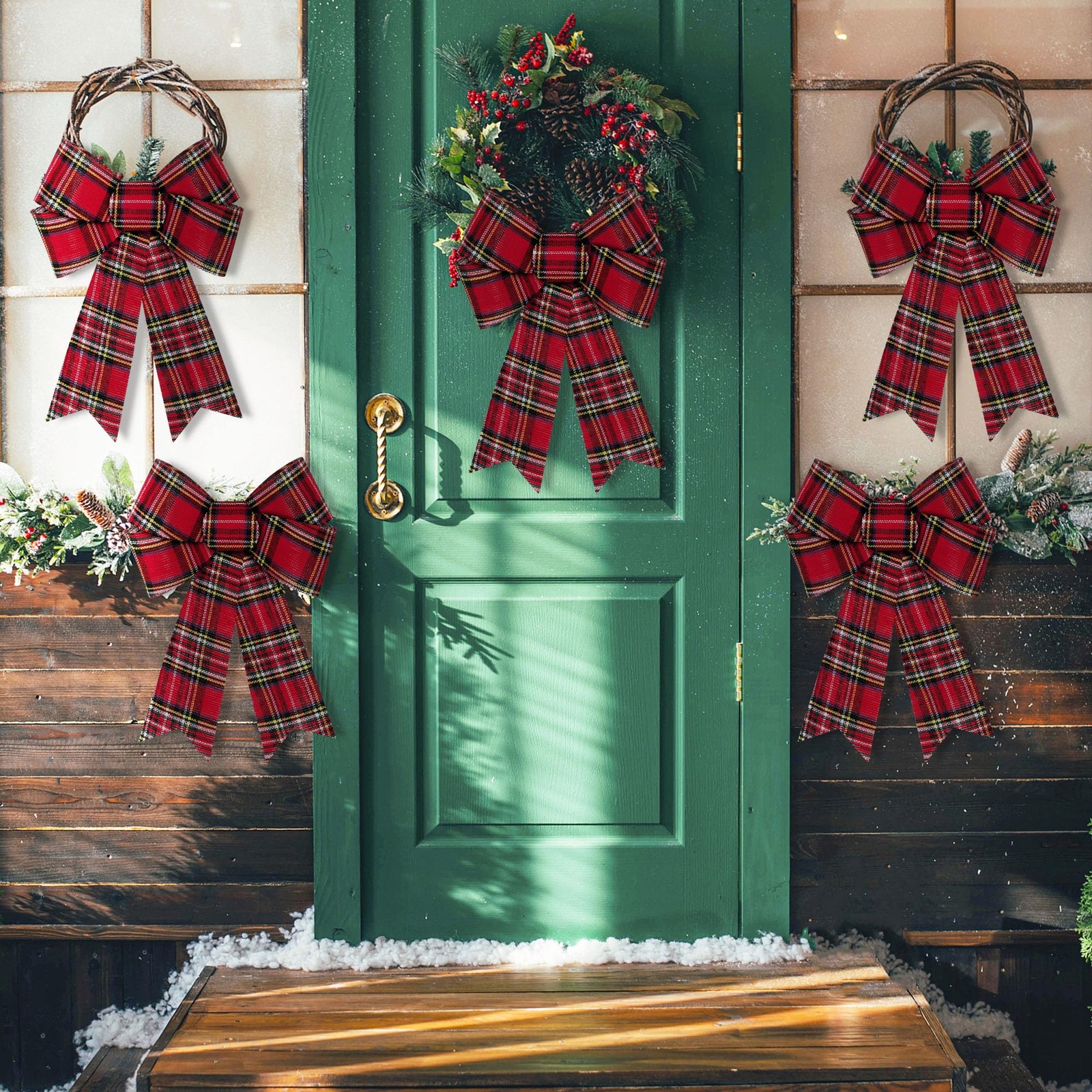 6 PCS Christmas Tree Decor, 9 x 12 Inch Large Christmas Bows, Buffalo Plaid W…