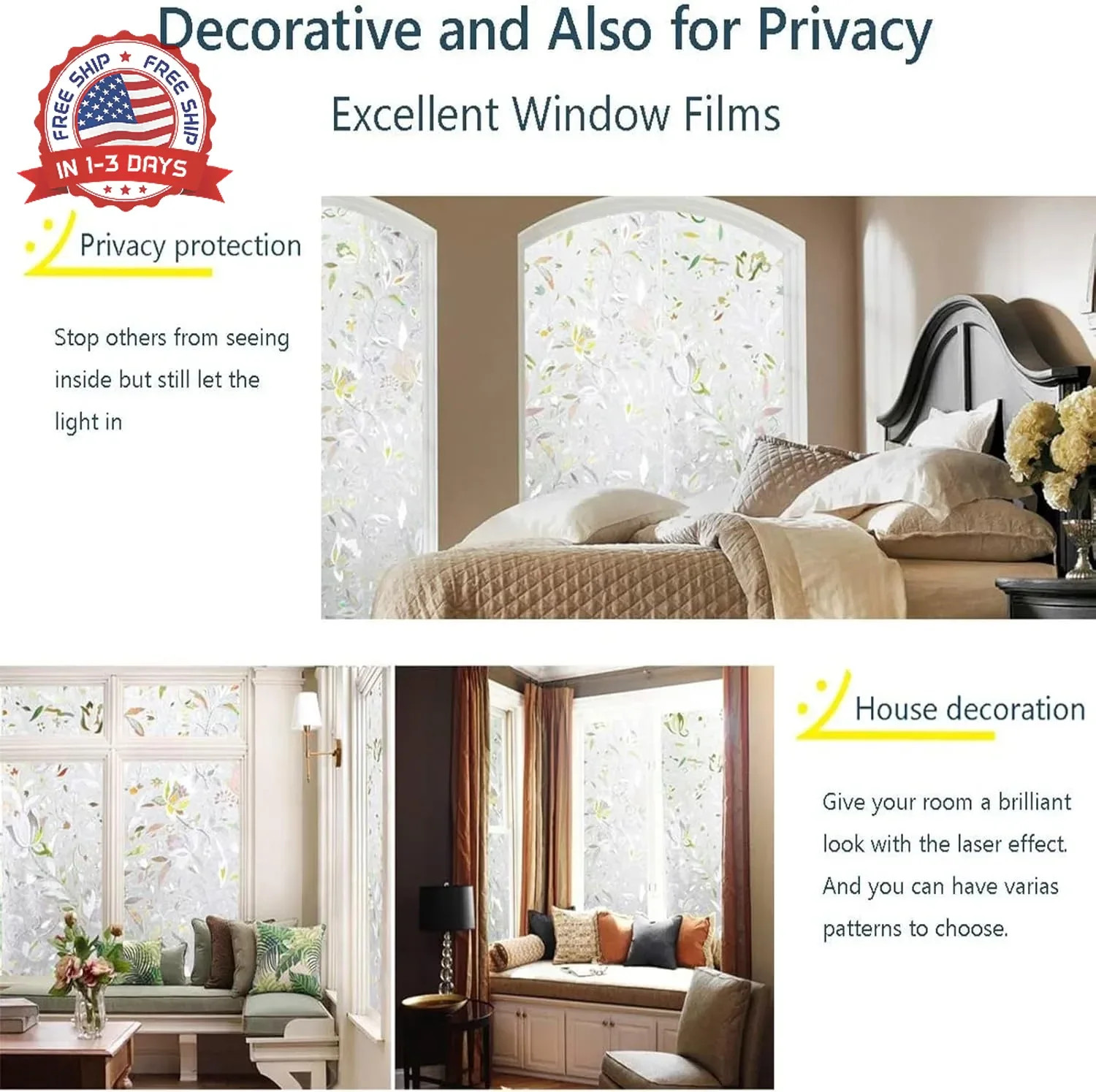 LEMON CLOUD Window Film, Decorative Window Privacy Film, 3D Stained Glass Window