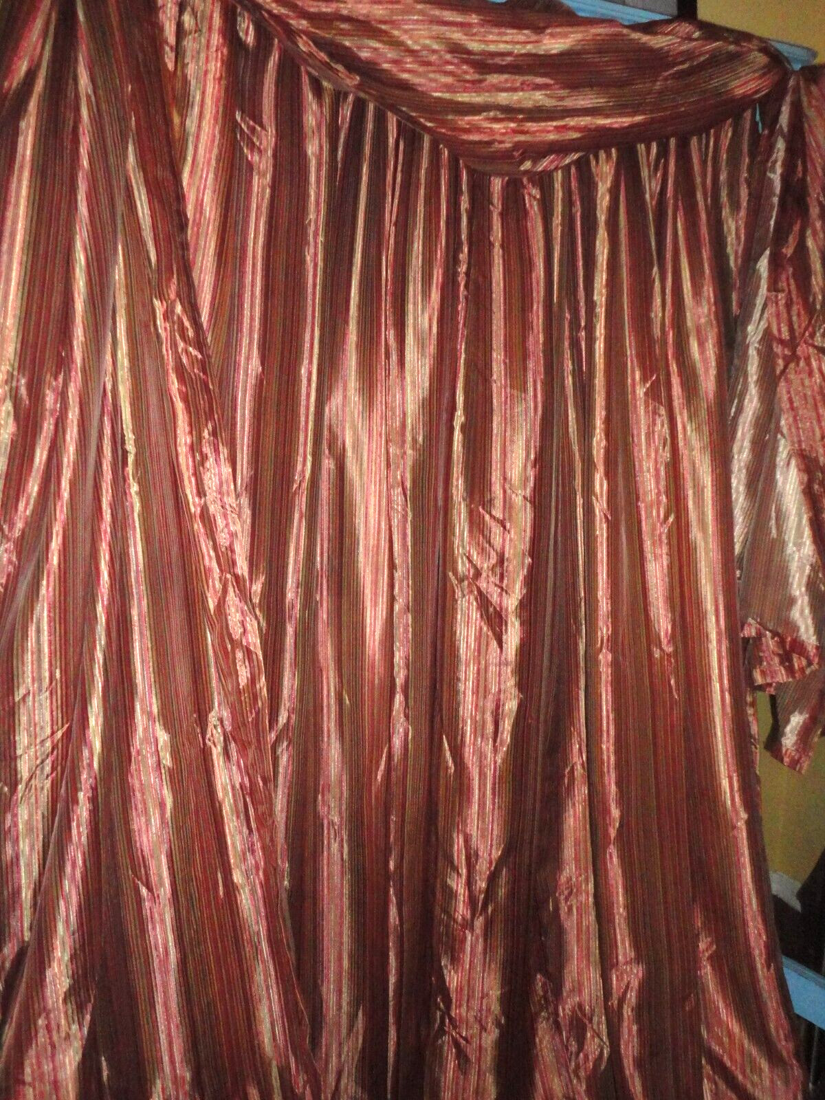 ALLIANCE STRIPE SHEER Geranium (color) RUST GOLD (3P) CURTAINS PANELS, SCARF SET