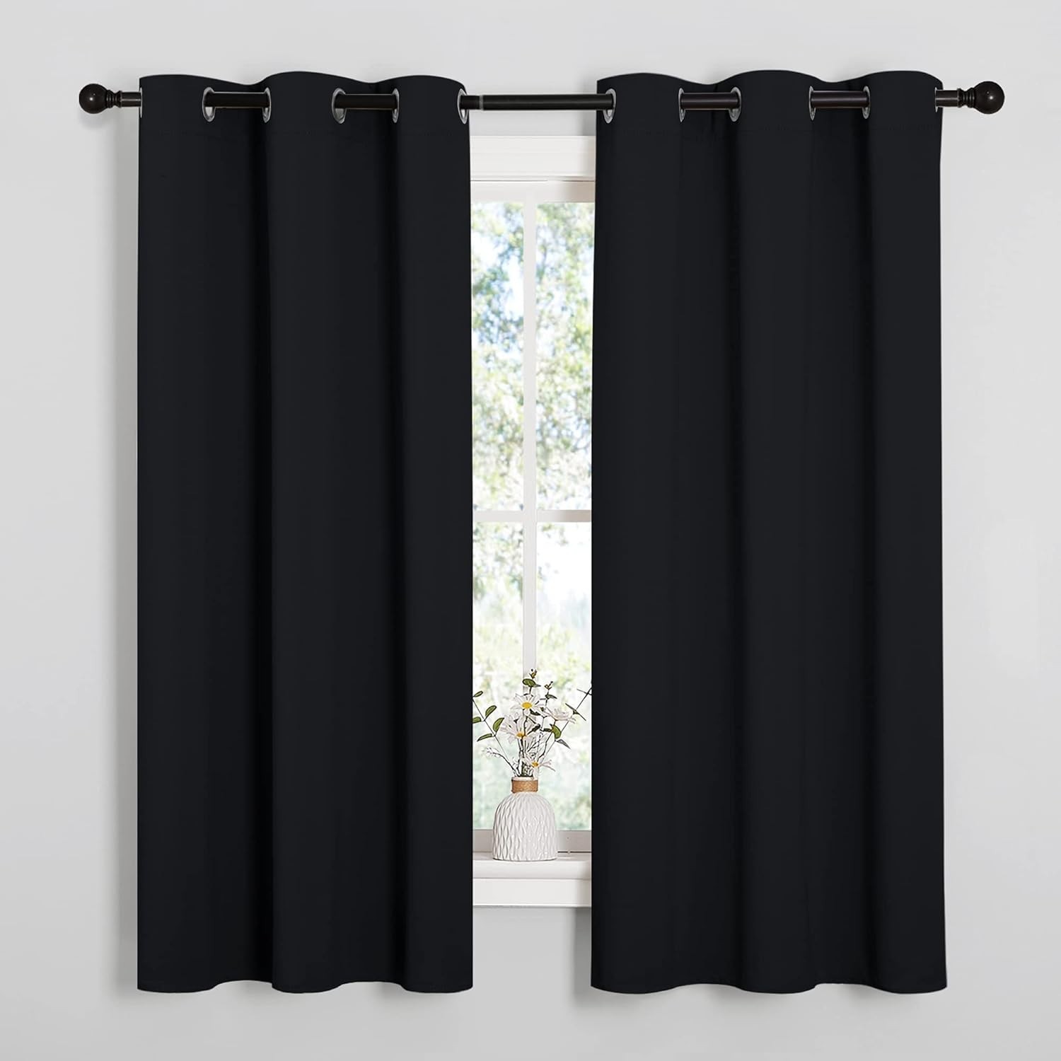 NICETOWN Blackout Curtains 2 Panels 42×63 Black Thermal Insulated Grommet Window