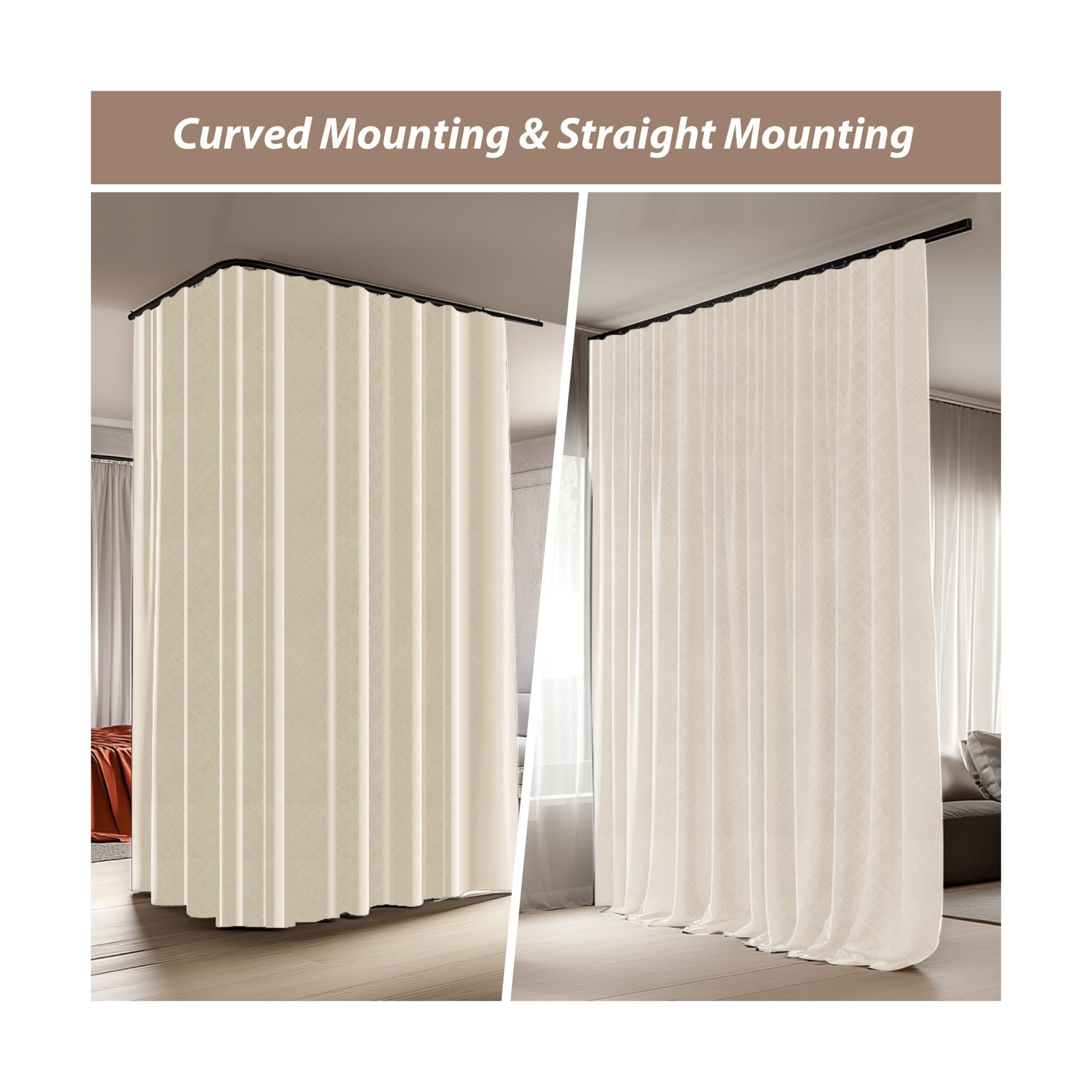 Room Divider Curtains with Ceiling Curtain Track Set Window Cur… USA FAST SHIP