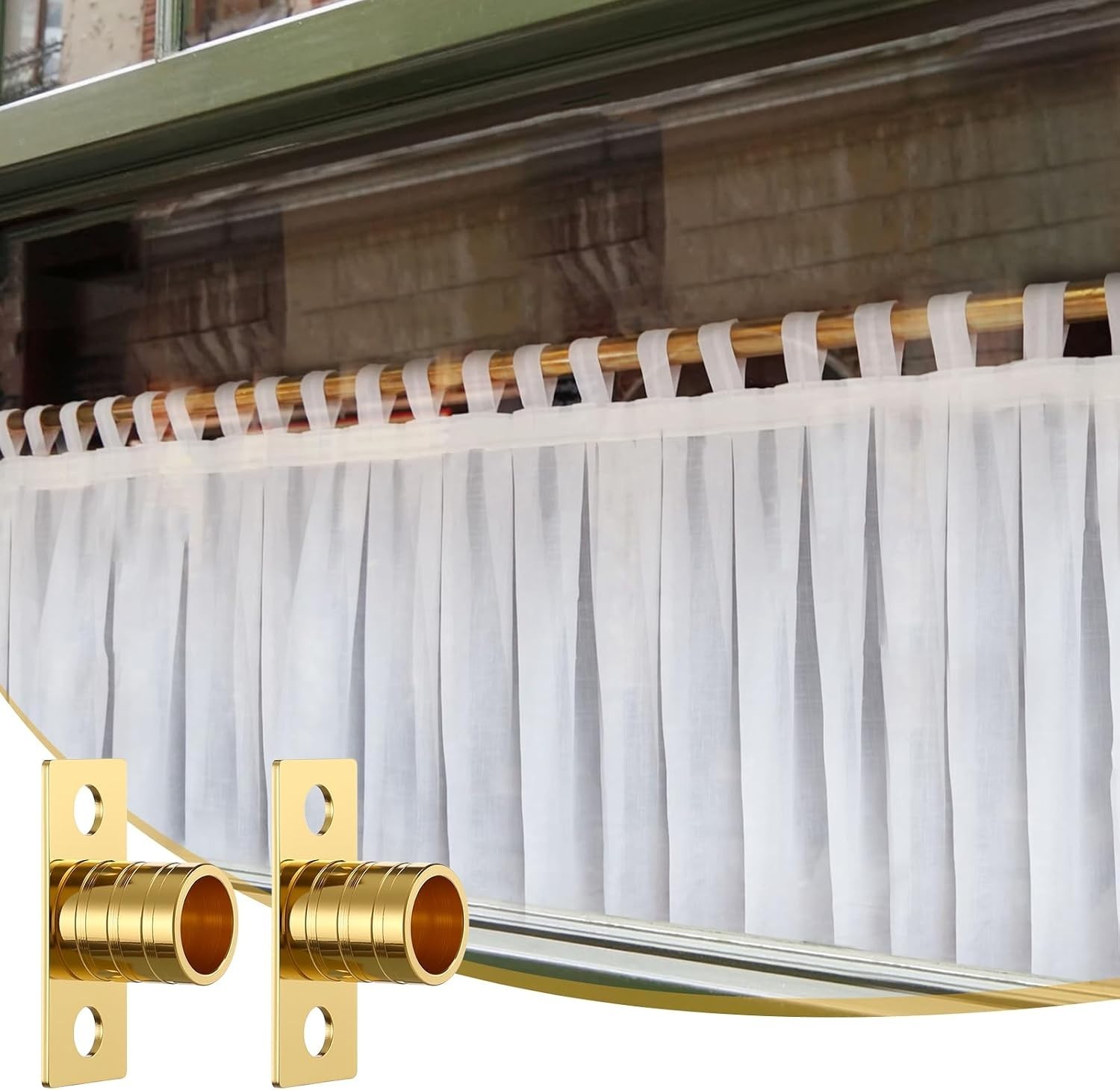 Inside Mount Curtain Rod Bracket Set, 2 Pc, 3/8″, Brass, with Screws