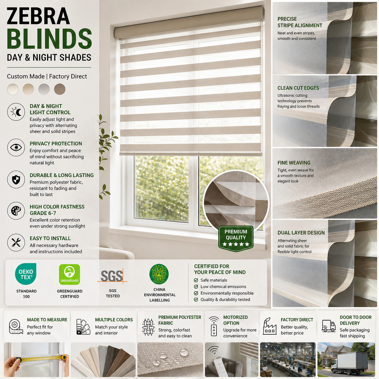 Custom Zebra Blinds for Windows–Day&Night Shade–Made to Measure Factory Direct