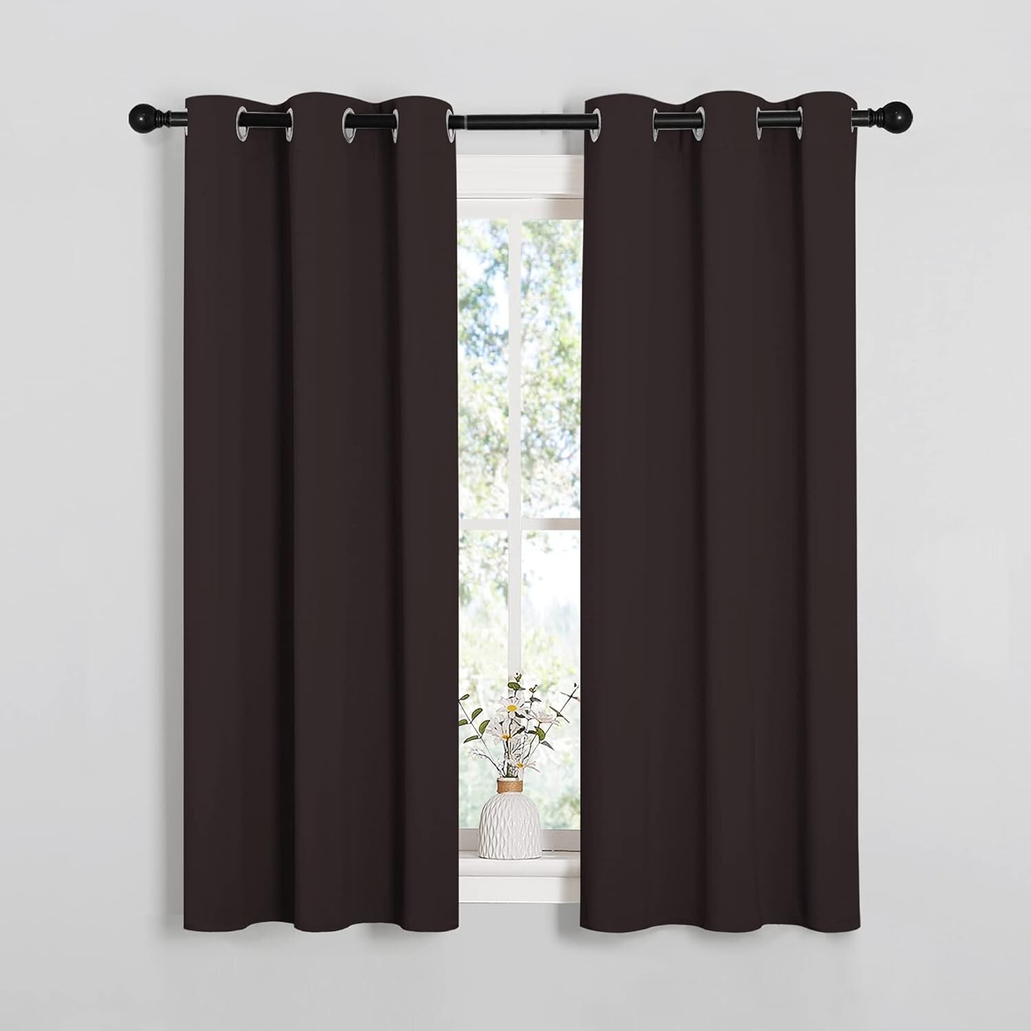 2PCS Toffee Brown 54″L x 34″W Super Heavy Privacy Darkening Curtains For Bedroom