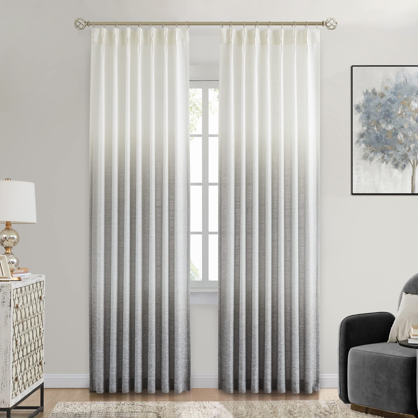 Central Park Ombre Pinch Pleated Semi Sheer Curtains Rayon Blend Window Drape…