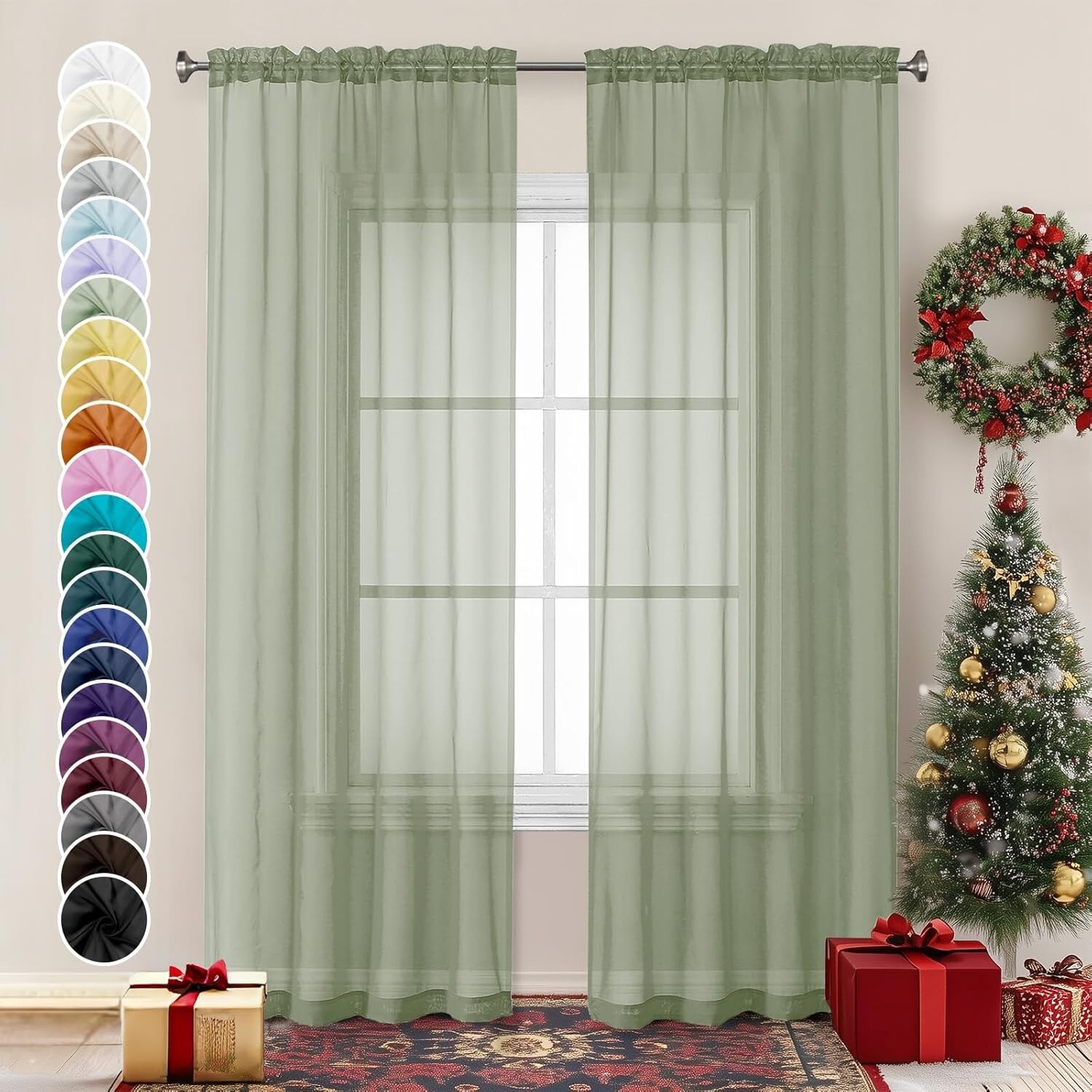 Translucent Sage Green Window Panels | 2 Pieces, 84” Long for Modern Homes