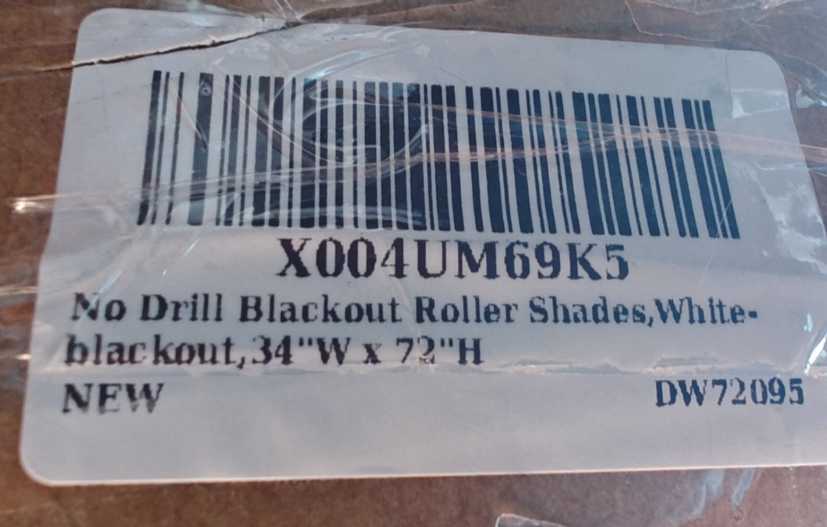 Grandekor No Drill Blackout Roller Shades 34×72 Cordless UV Protection White