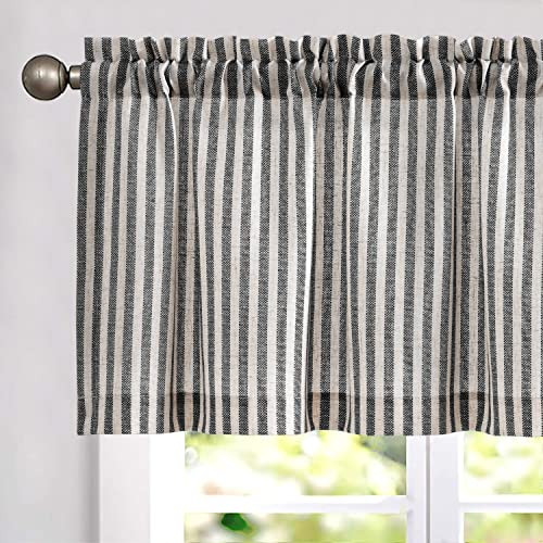 Linen Stripe Curtain 50″W x 16″L (Pack of 1) Pinstripe | Black on Beige