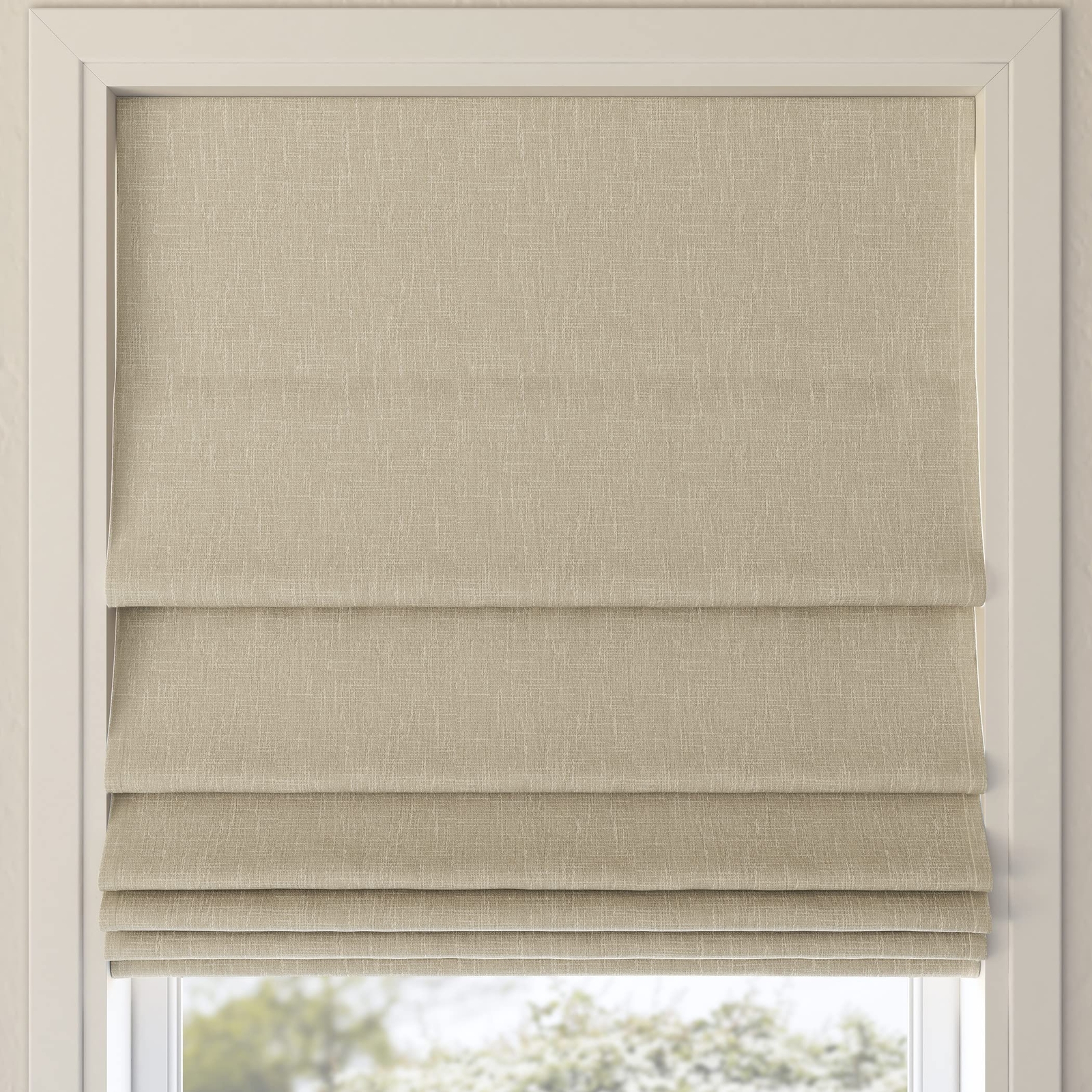 Sun Zero Preble Textured Total Blackout Cordless Roman Shade, 31″ x 64″, Beige