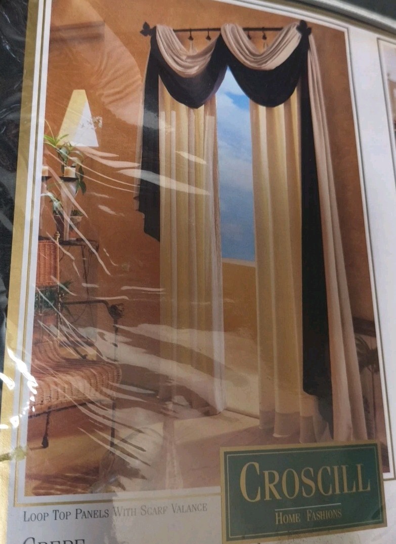 JCPenny Croscill Classics 3 Black Scarf Valances 45″ W X 216″ L NEW SEAL