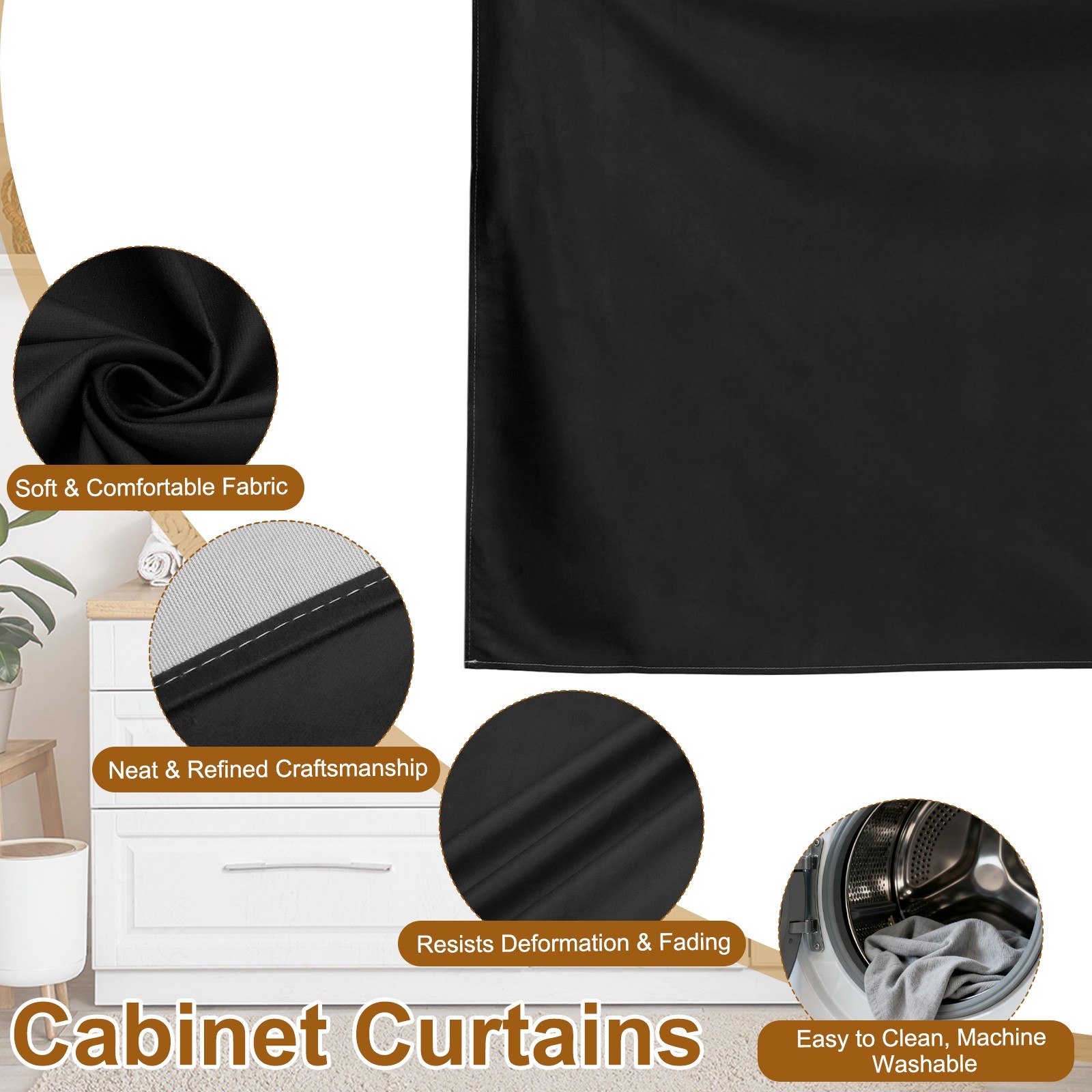 Cabinet Curtains Dust Proof Kitchen Privacy Curtain 51.1″x27.6″ Black