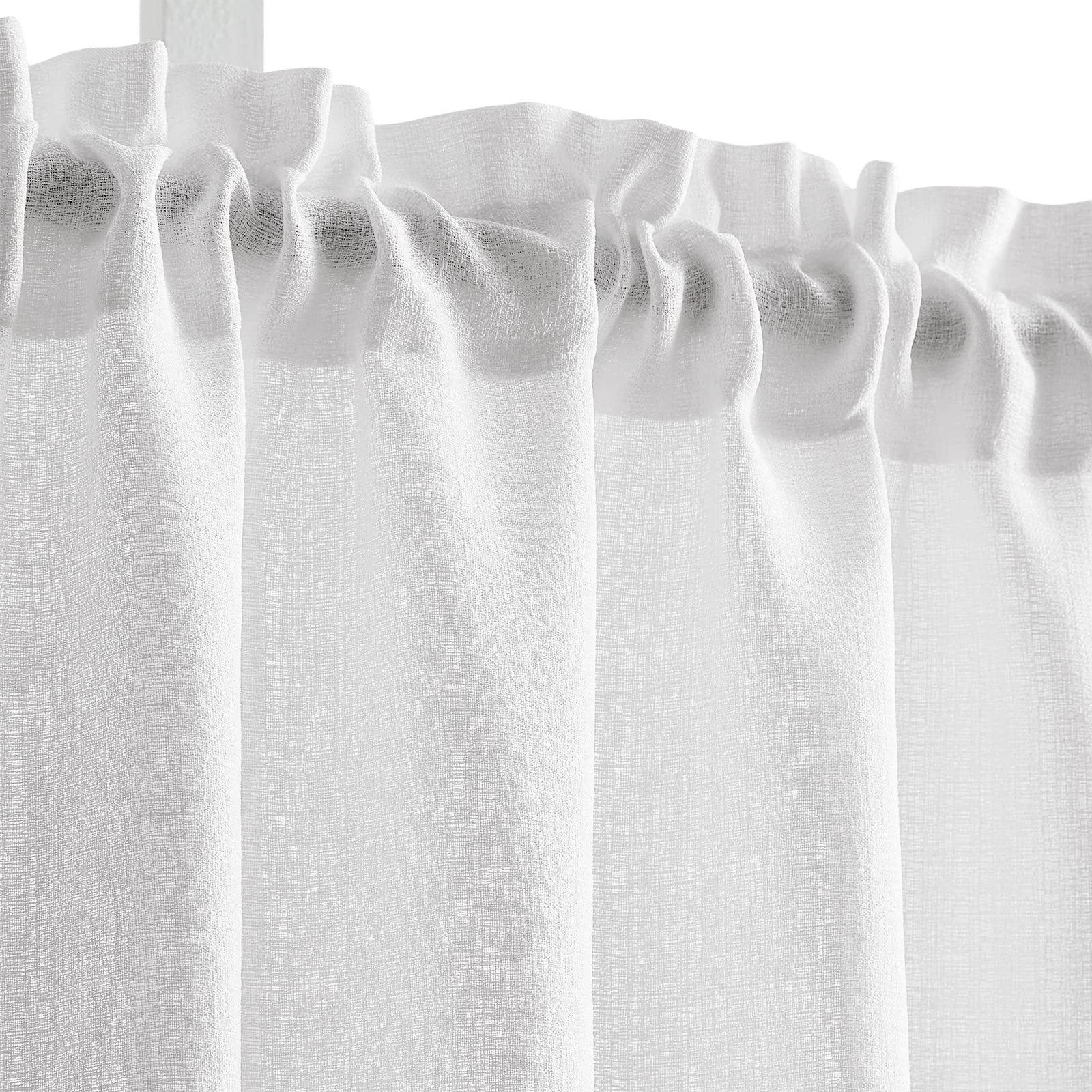 Melodieux White Semi Sheer Curtain Valance for Kitchen Cafe Small Windows Lin…