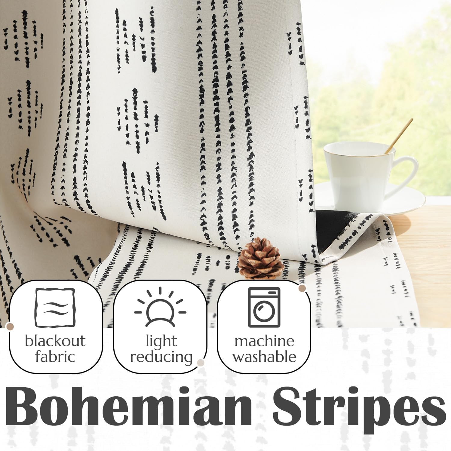 95% Blackout Boho Kitchen Curtains 24 Inches Cafe Tier Curtains Bohemian Small