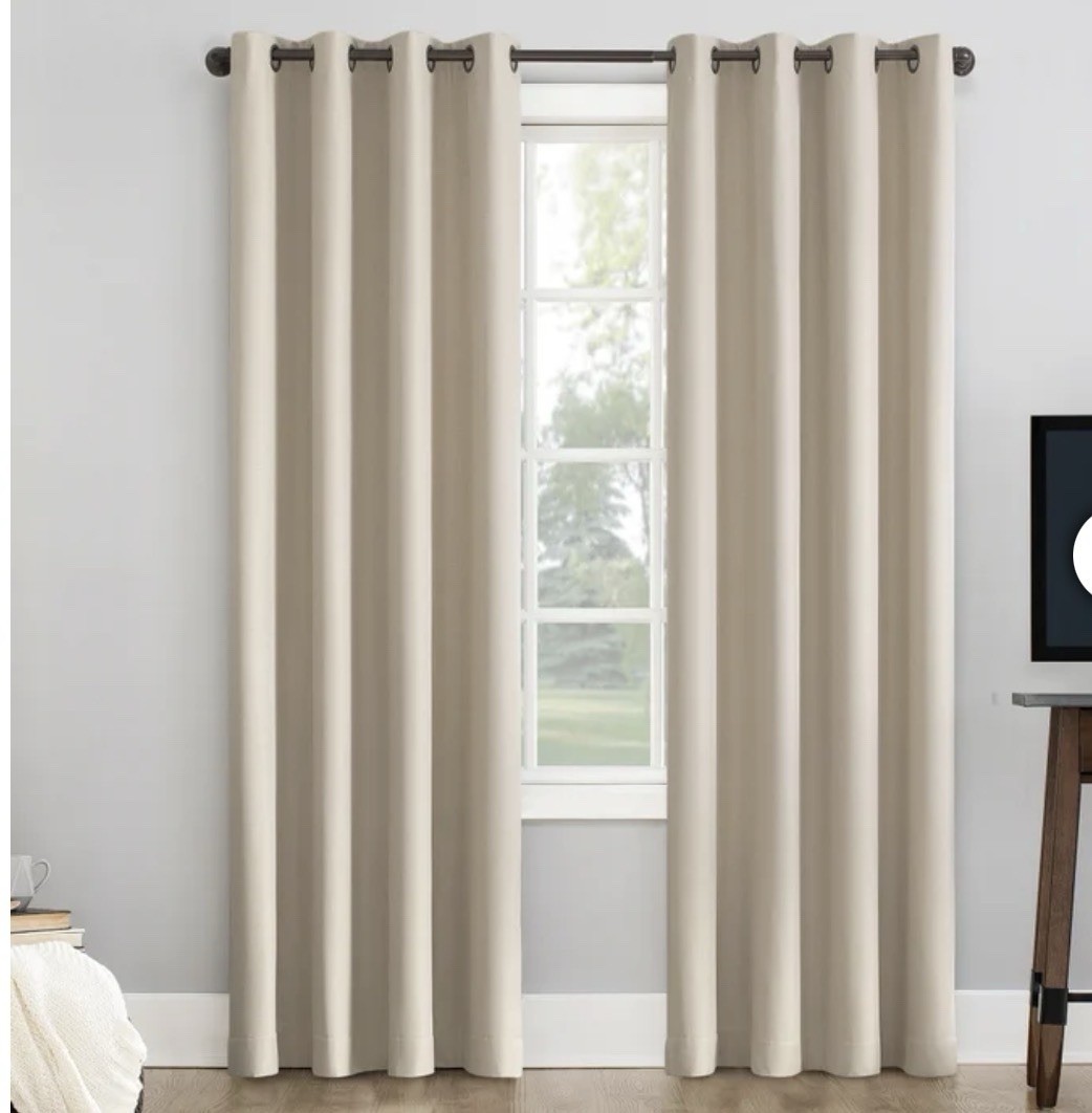 Sun Zero Beige 100% Blackout Set of 2 Curtain Panel 84”x50” NWOT