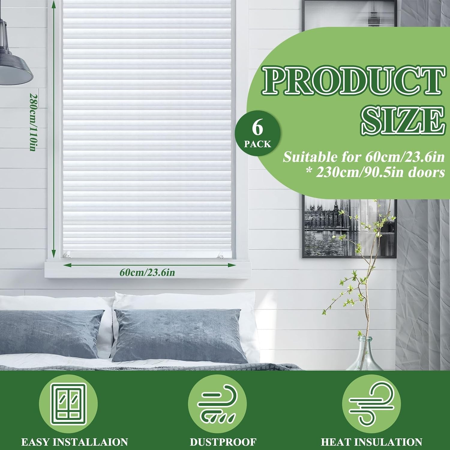 6 Pcs 23 x 110 Inches Temporary Blinds No Tools Cut to Size Fabric Paper Shades