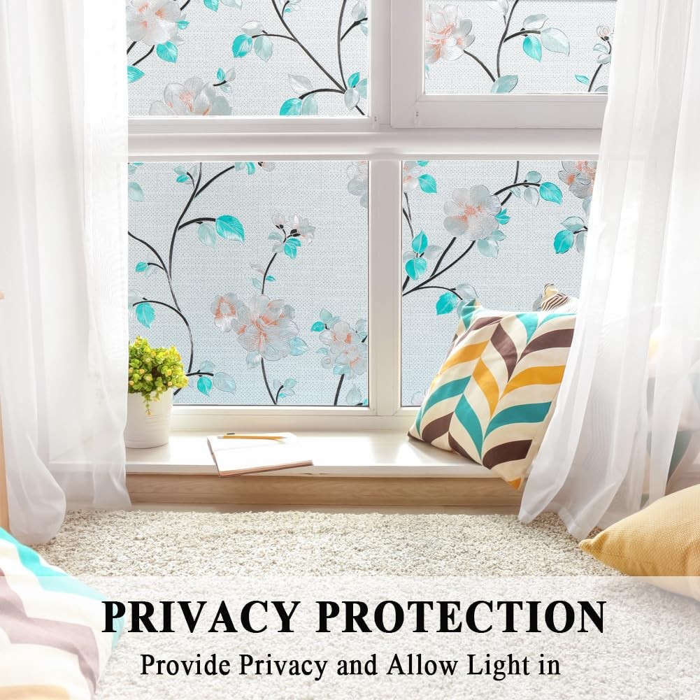 Decorative Window Film Flower, Static Cling Glass Door Privacy Film Non-Adhes…