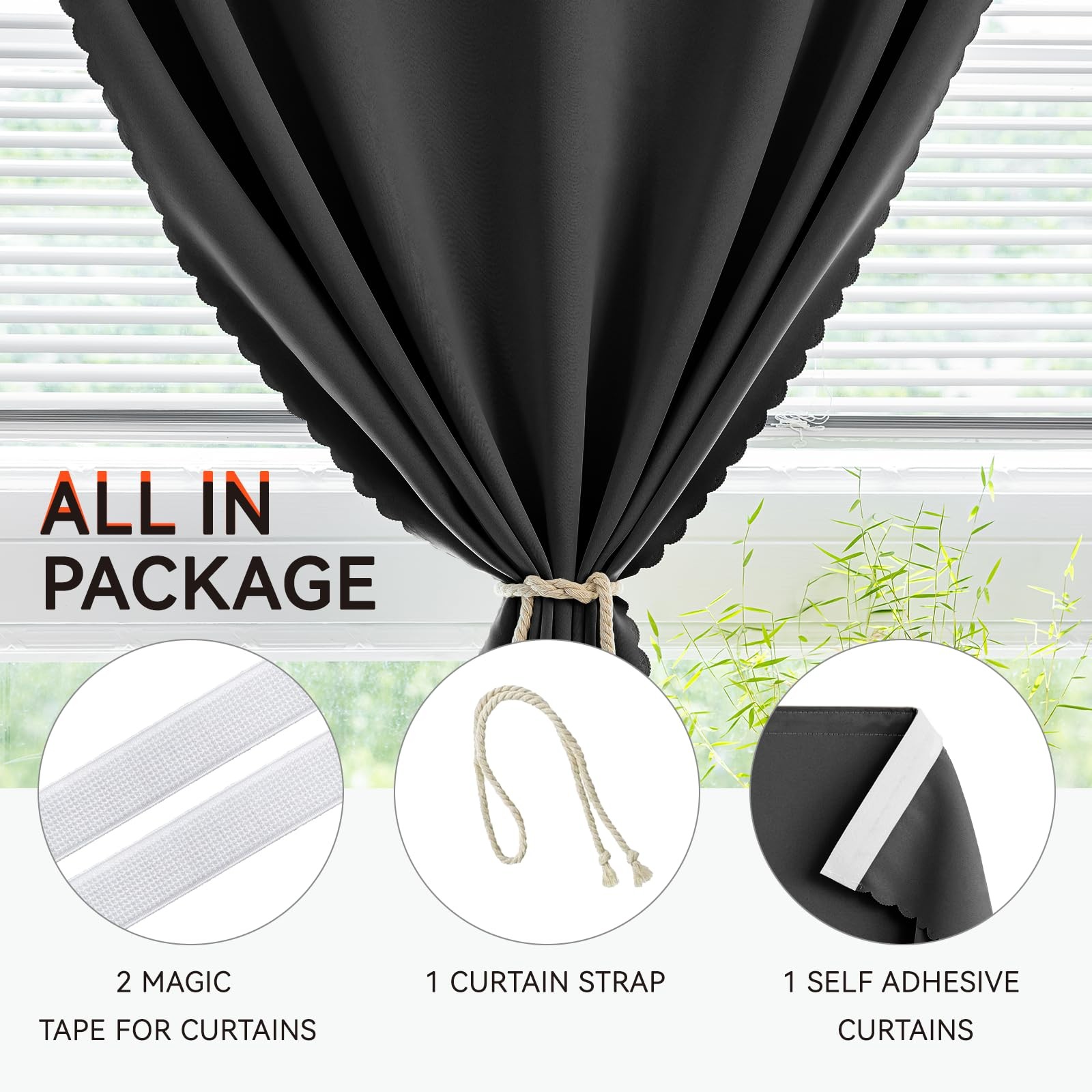 Self Adhesive Curtains for Windows, Blackout Curtains Portable & No-Hole, Tem…