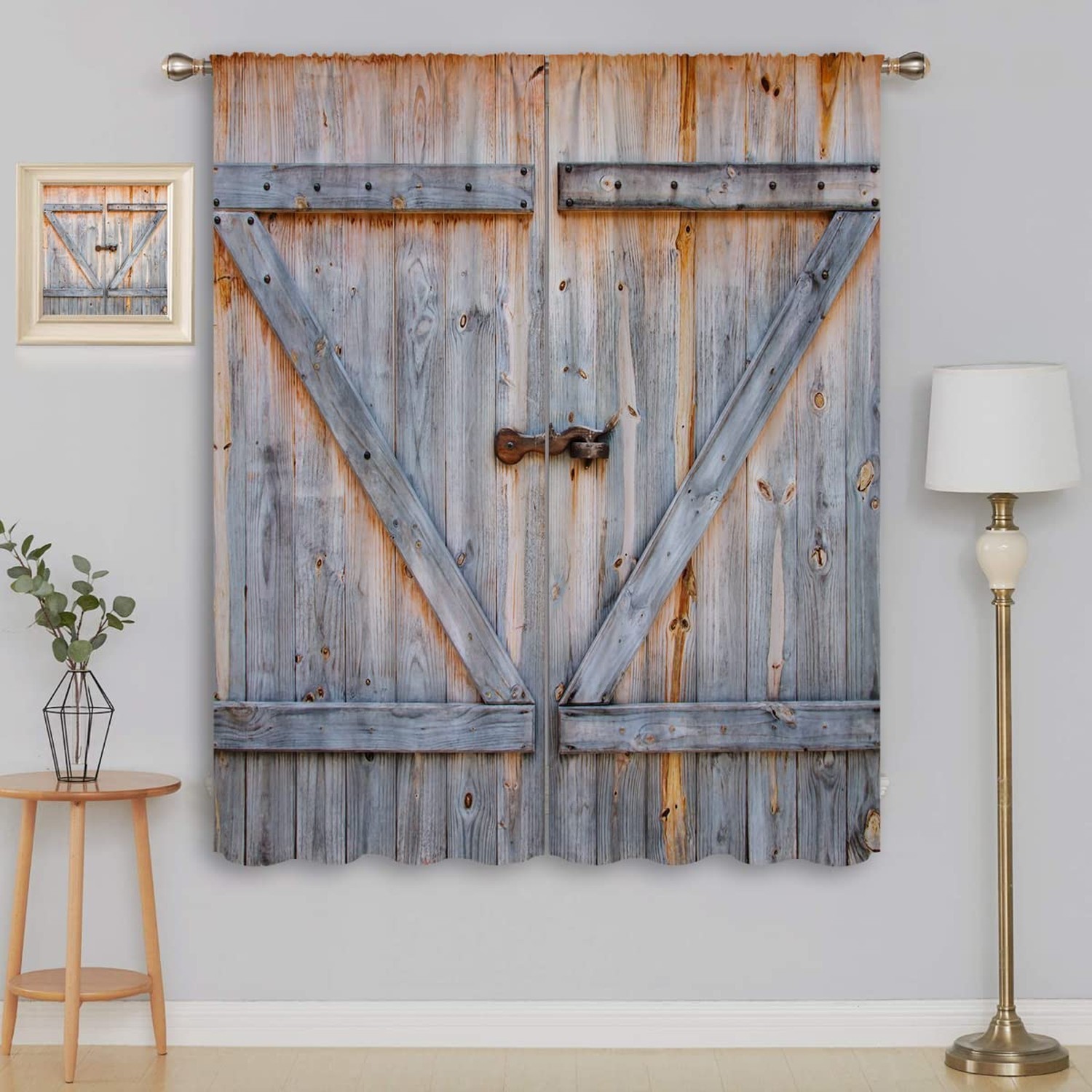 Wooden Barn Door Blackout Curtains for Boy Girl Room Darkening Decor,Farmhous…