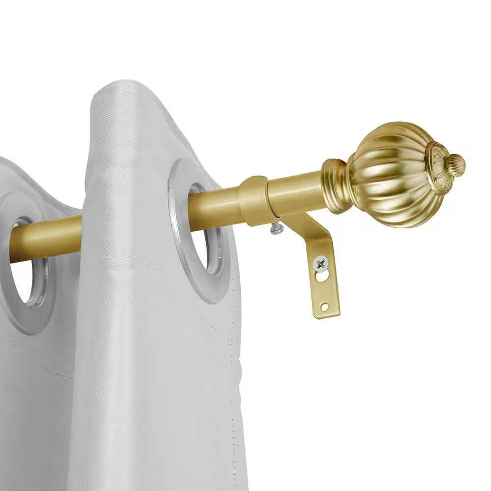 86 In. – 120 In. Adjustable Decorative Single Curtain Rod-3/4 In. Dia Rod in Gol