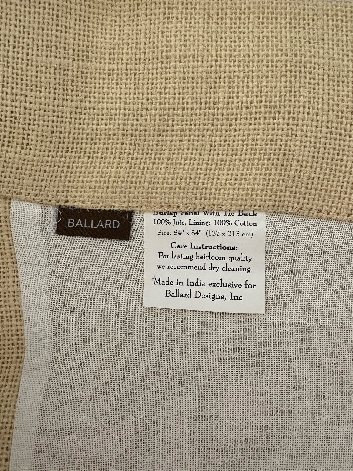NEW Ballard Designs Basic Ivory Burlap Curtain Panel 84″ (7 Avail)