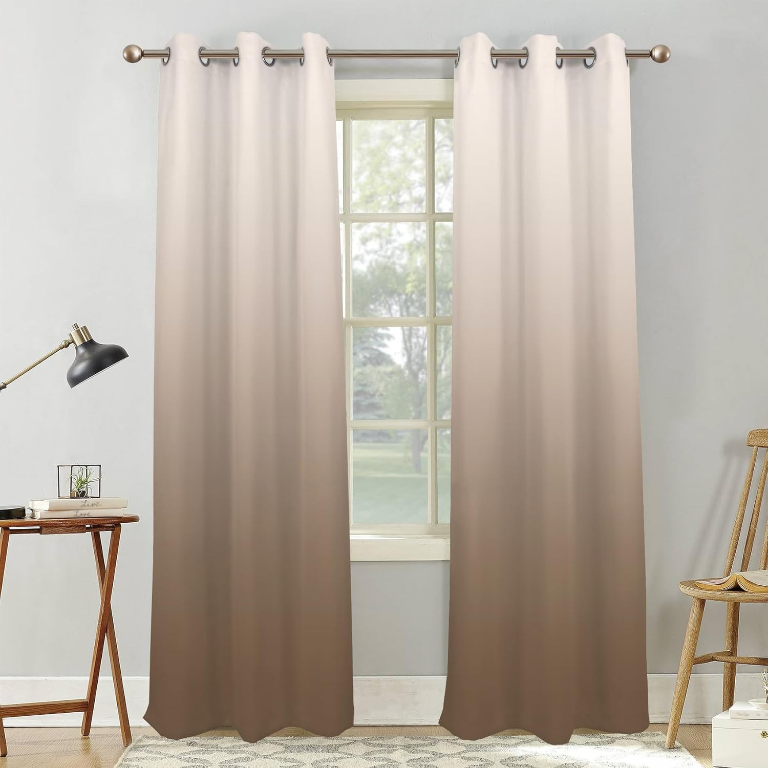 Brown Ombre Blackout Curtains – Thermal Insulated Grommet Drapes (2 Panels)