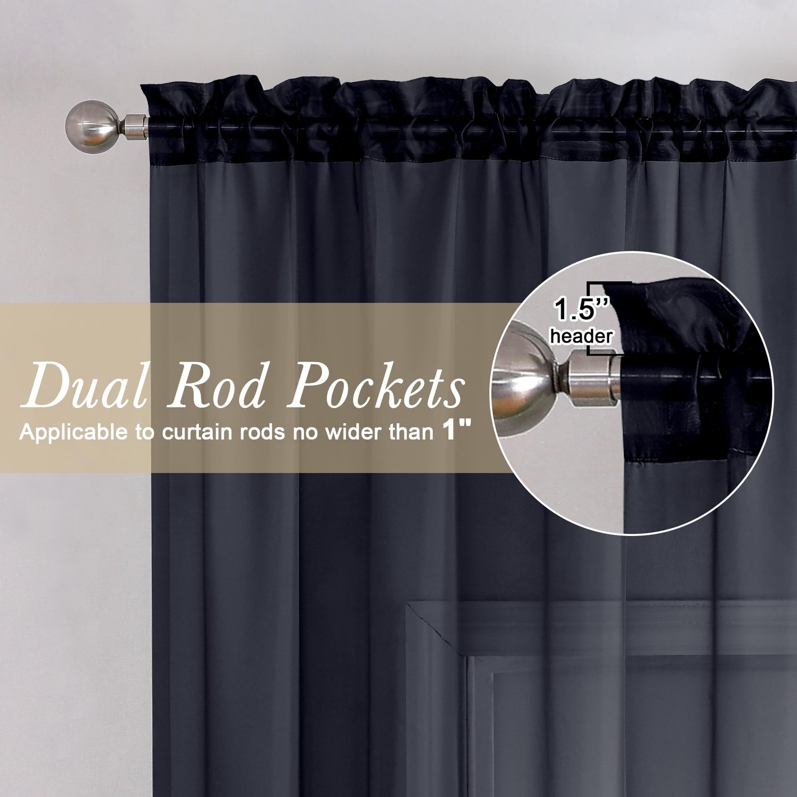Black Sheer Curtains 84 Inches Long 2 Panels, Solid Voile Light Filtering Air…