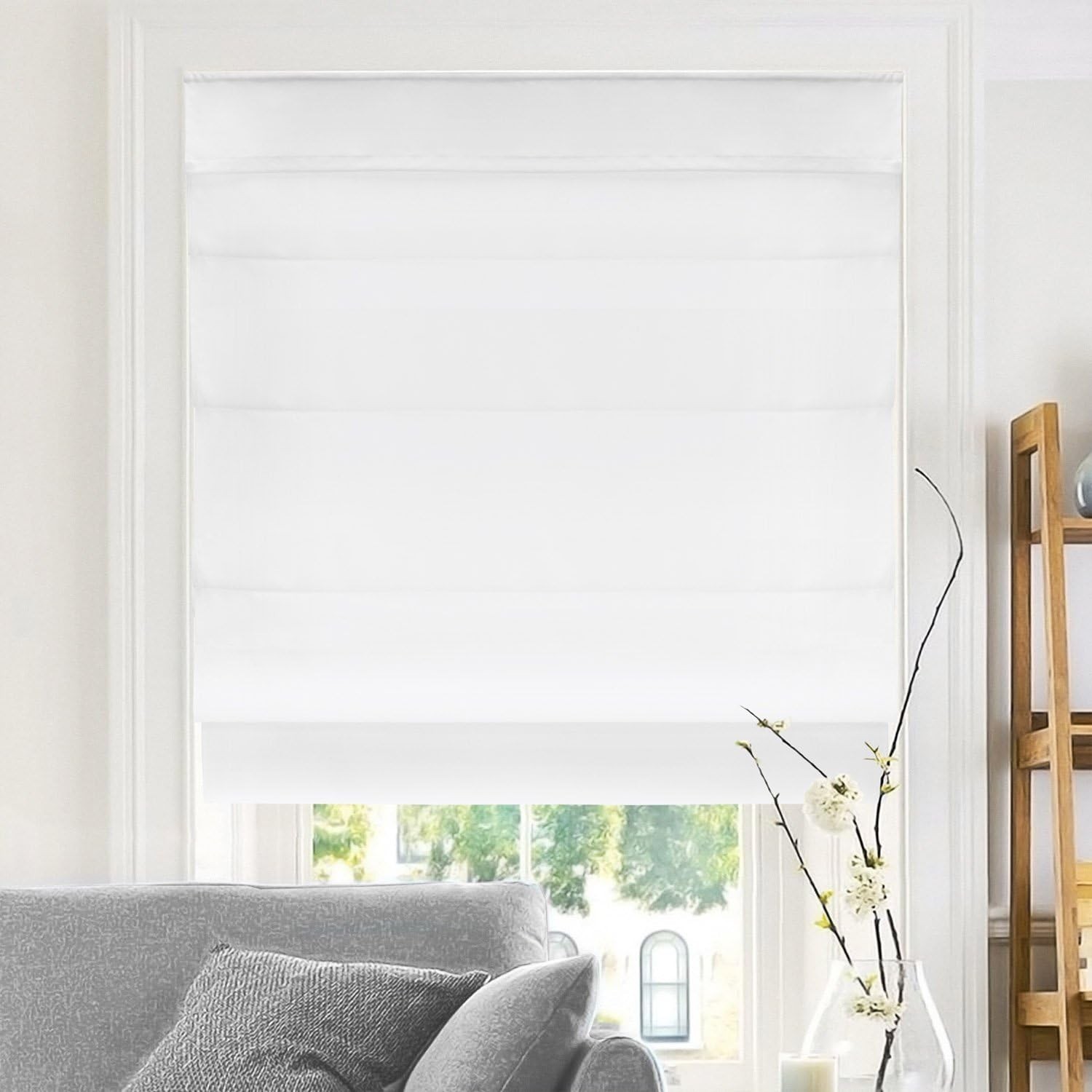 CHICOLOGY Roman Shades for Windows 27″W X 64″H Belgian Snow (Privacy)