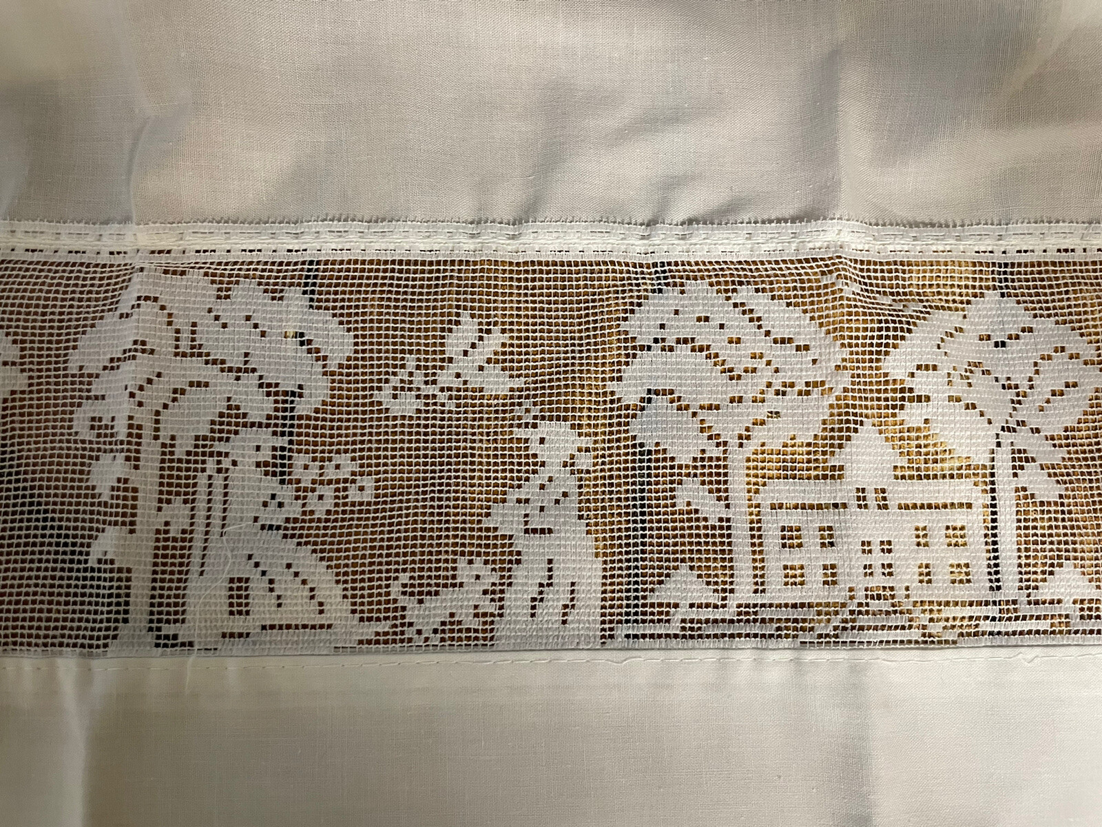 Vtg White Shabby Chic Lace Insert Swag Valance Curtain 2 Piece 34″ x 37″