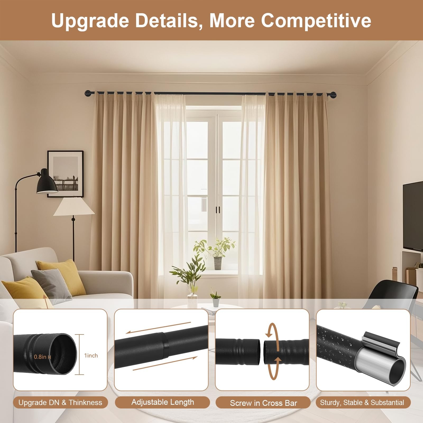 Heavy Duty Industrial Wrap Around Curtain Rod 120-240 Inch, 1-Inch Blackout R…