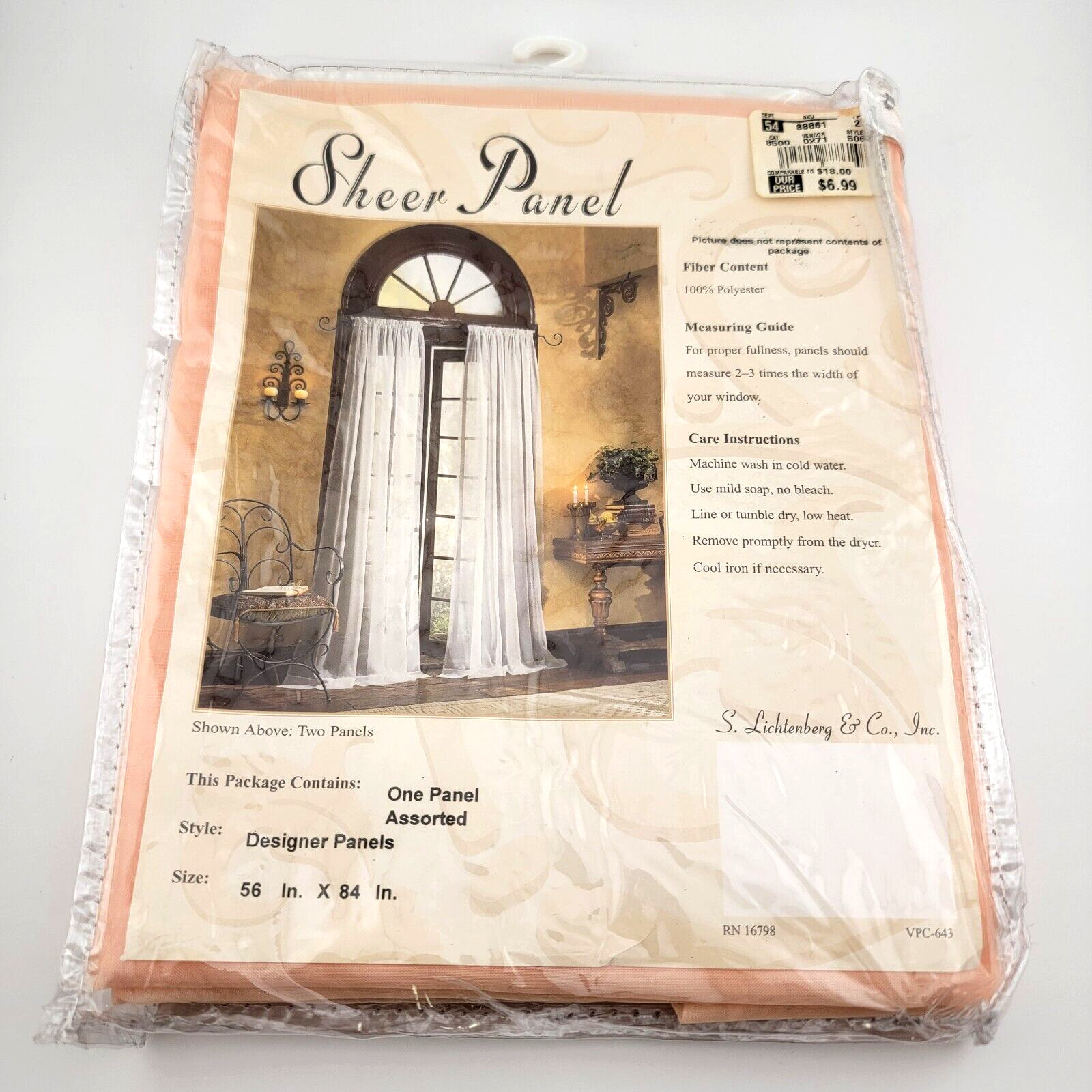 S. Lichtenberg Sheer Panel Peach Color #5062 / RN 16798 / 56″x84″