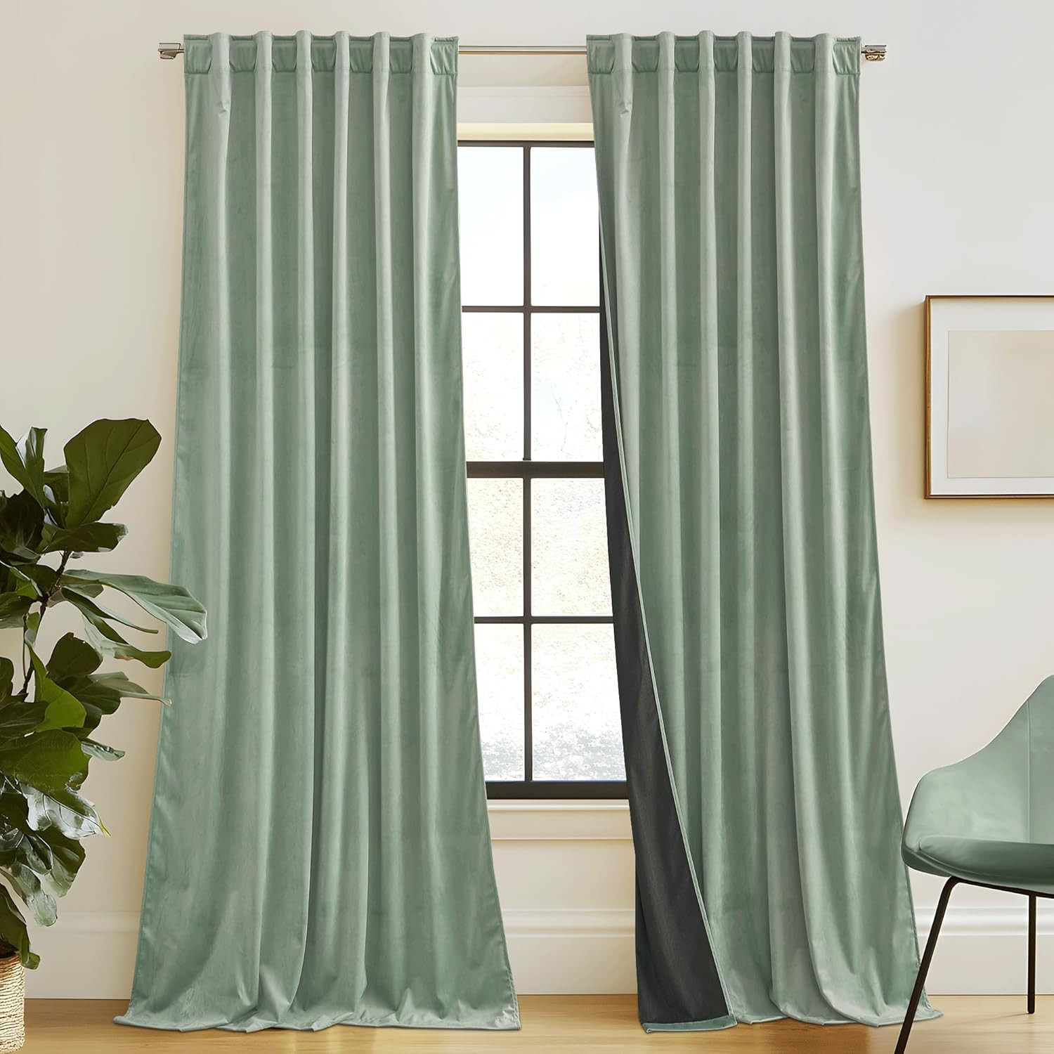 Aqua Velvet Curtains for Bedroom Living Room, Thermal Insulated Privacy UV Heat