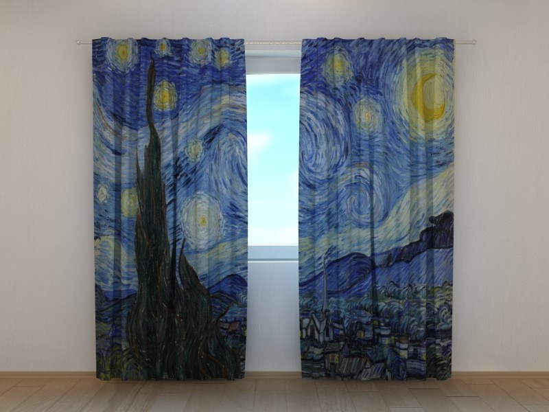 Living Room Curtain Art Vincent van Gogh Starry Night Printed Wellmira Bedroom