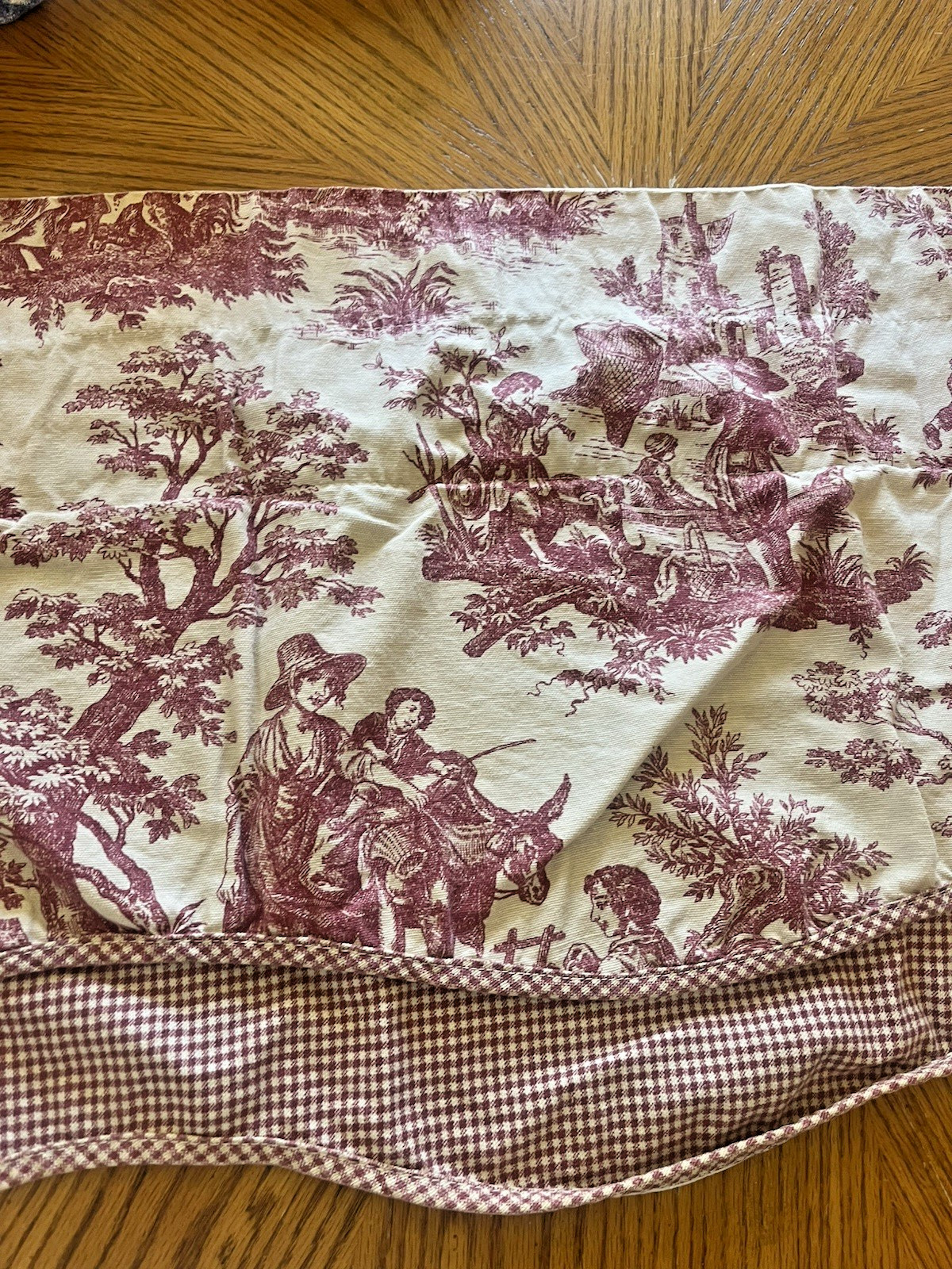 Toile Valance Burgundy Red Off White Beige Gingham Check French Country 74×15.5″