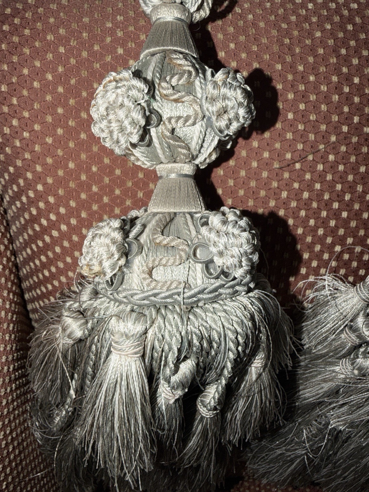 Two Double Tassel Complex Vintage Look Drape Tiebacks. Sage, Cream, Taupe