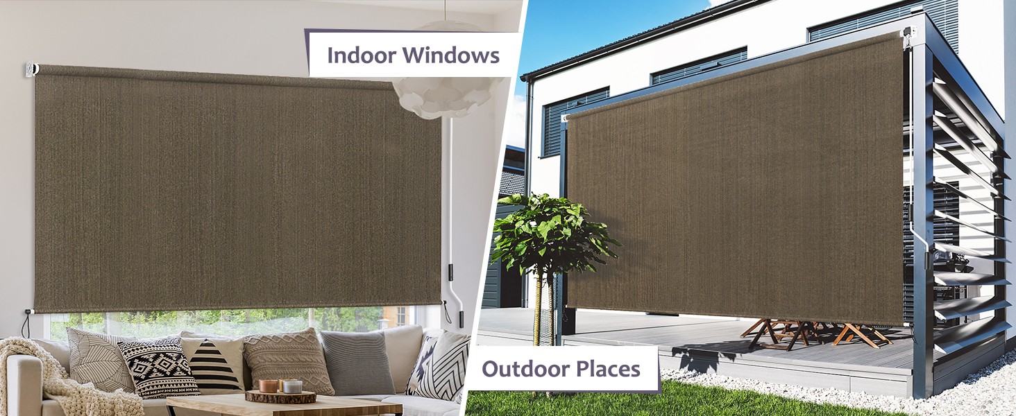 Patio Shades Roll Up Outdoor Blind, 10′ W x 8′ H Cordless Sun Shade Screen with