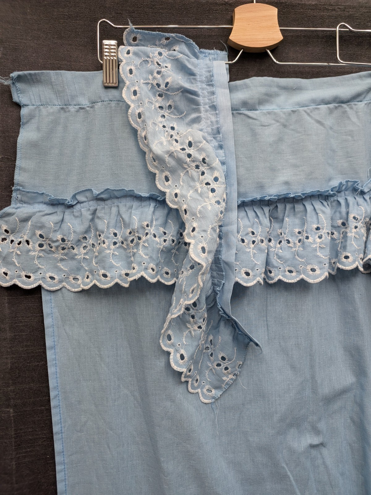 Country Shower Curtain/Valance 1 Piece Blue Eyelet Lace 80s Granny Core Kitchen