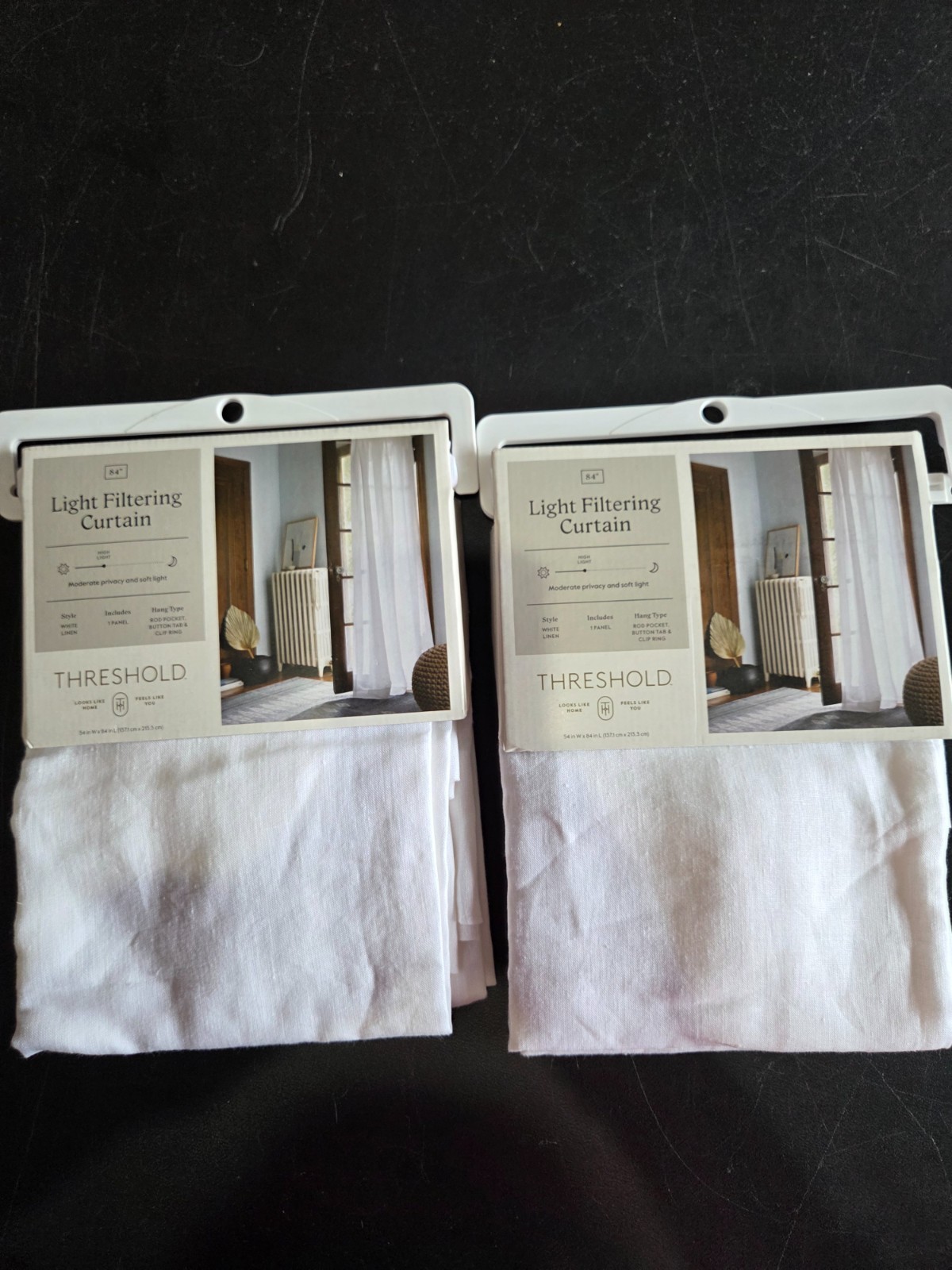 Threshold Light Filtering Linen Window Curtain 2 Panel White Plain Weave 54″x84″