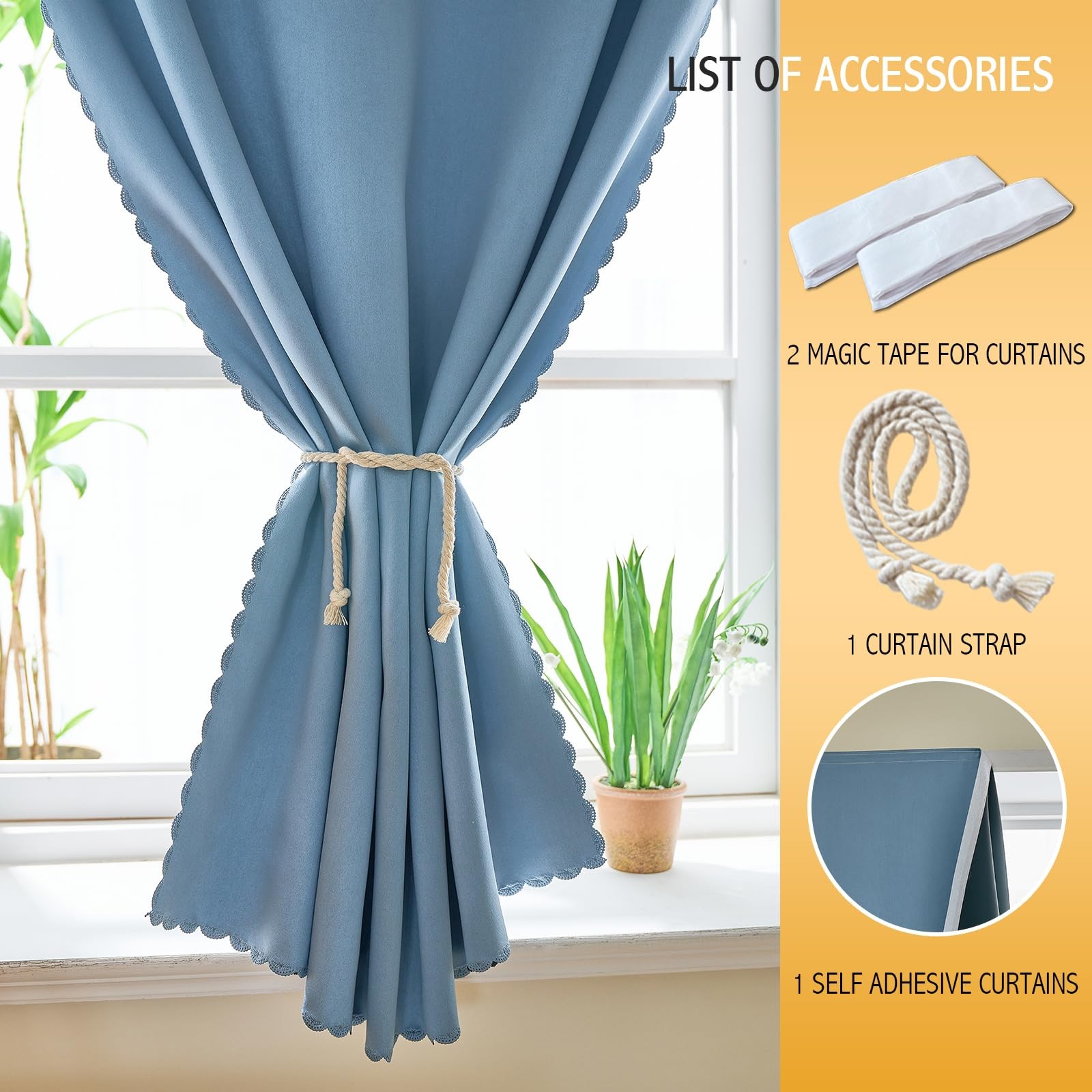 Jilron Magic Tape Curtains 47×72 Sky Blue Room Darkening 100% Polyester Panel
