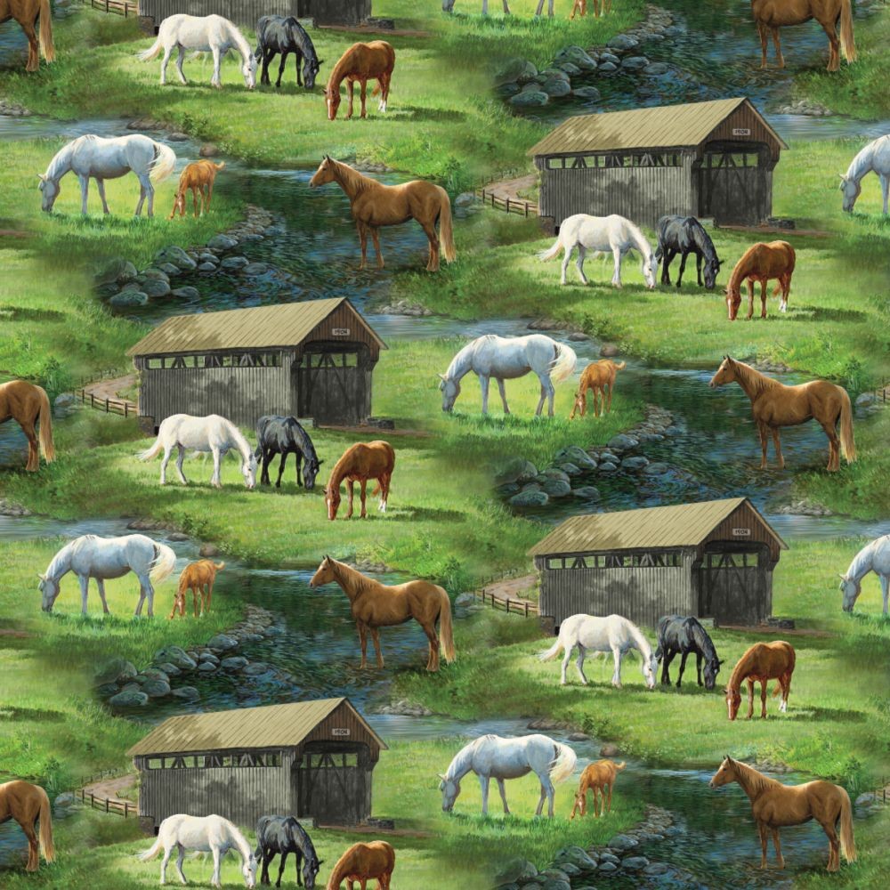 Horse Sweetwater Bridge Scenic Cotton Curtain