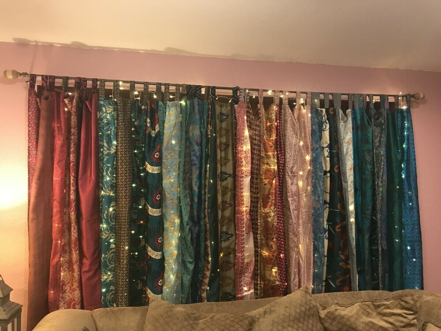 Indian Vintage Old SILK Sari Patchwork Curtain Drape Window Decor Silk Curtain