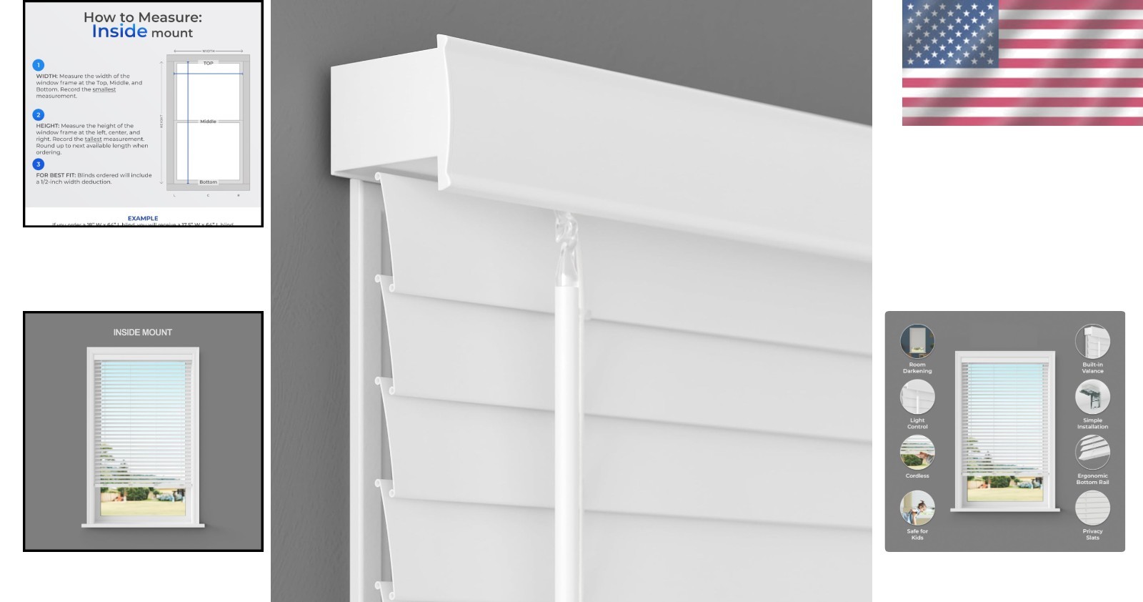 Cordless Faux Wood Window Blinds – 32″ x 64″ White