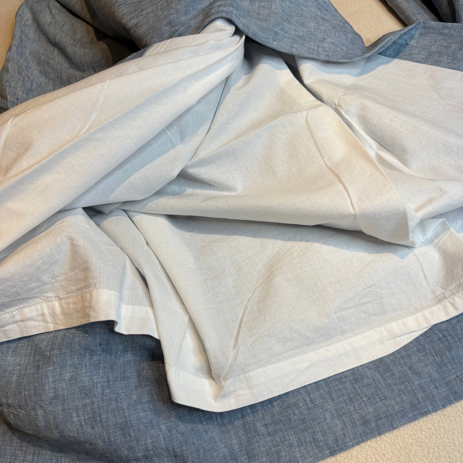 Pottery Barn Linen Curtain Panels Blue Chambray 50”x84”