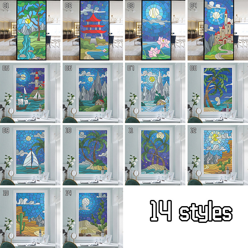 Window Film Retro Oil Painting Static Cling Room Decoration