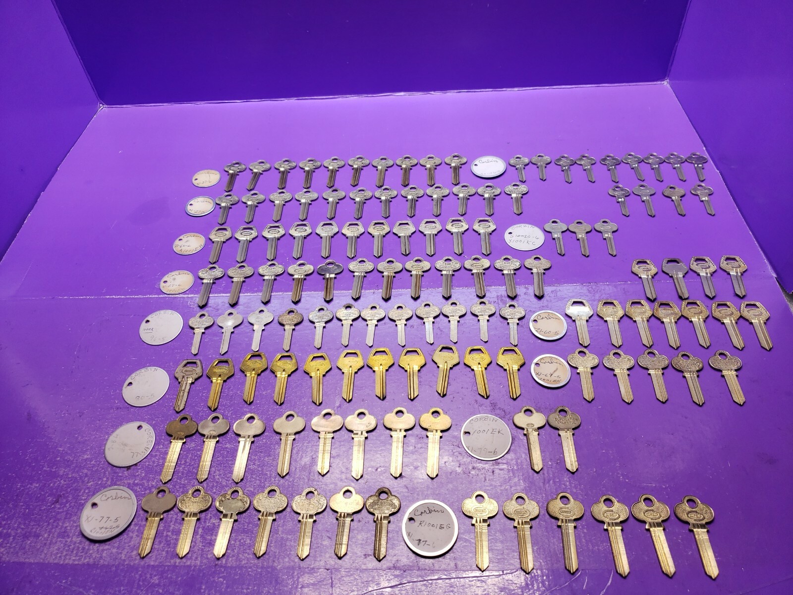 123 ASSORTED LOCKSMITH ORIGINAL CORBIN RUSSWIN KEY BLANKS 1001EB , 1000K SEE PIC