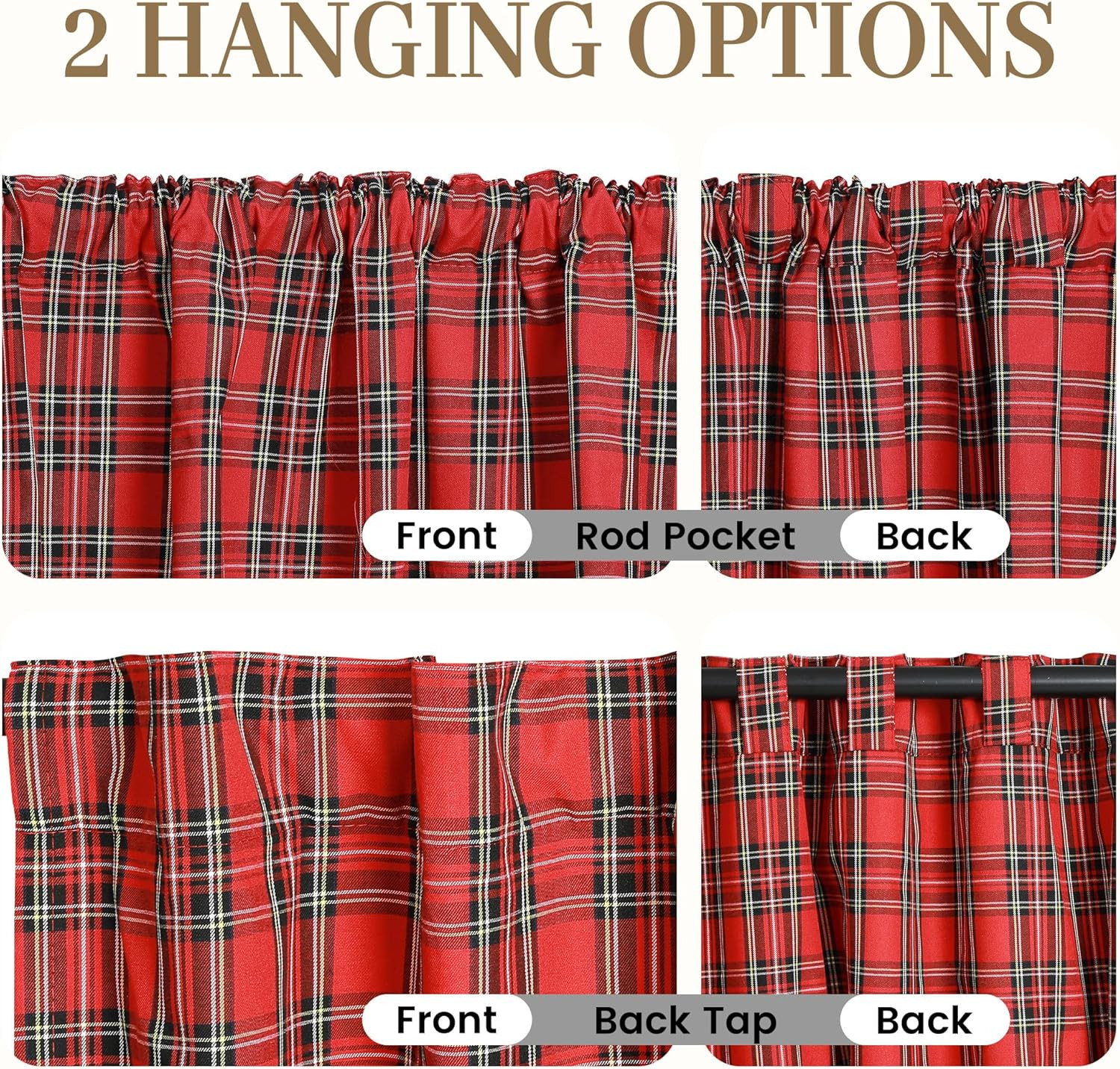 Red Curtains for Living Room Scottish Tartan Check Farmhouse Winter Holiday Dec